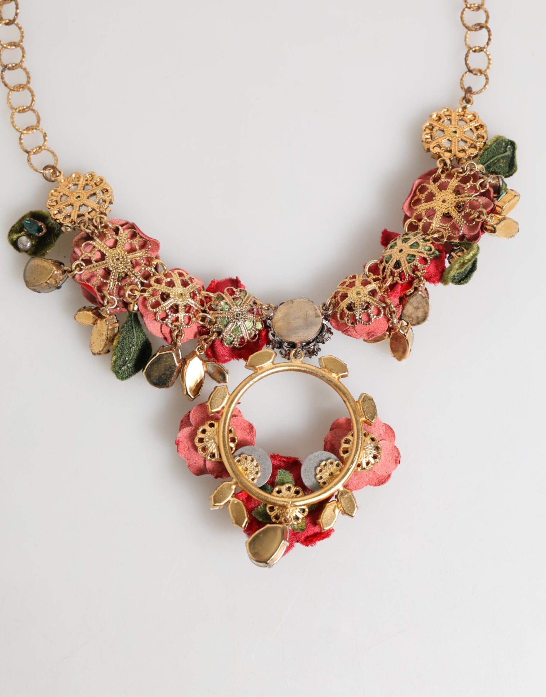 Dolce & Gabbana Red Rose Floral Crystal Embellished Statement Jewelry Necklace | Regal Royce