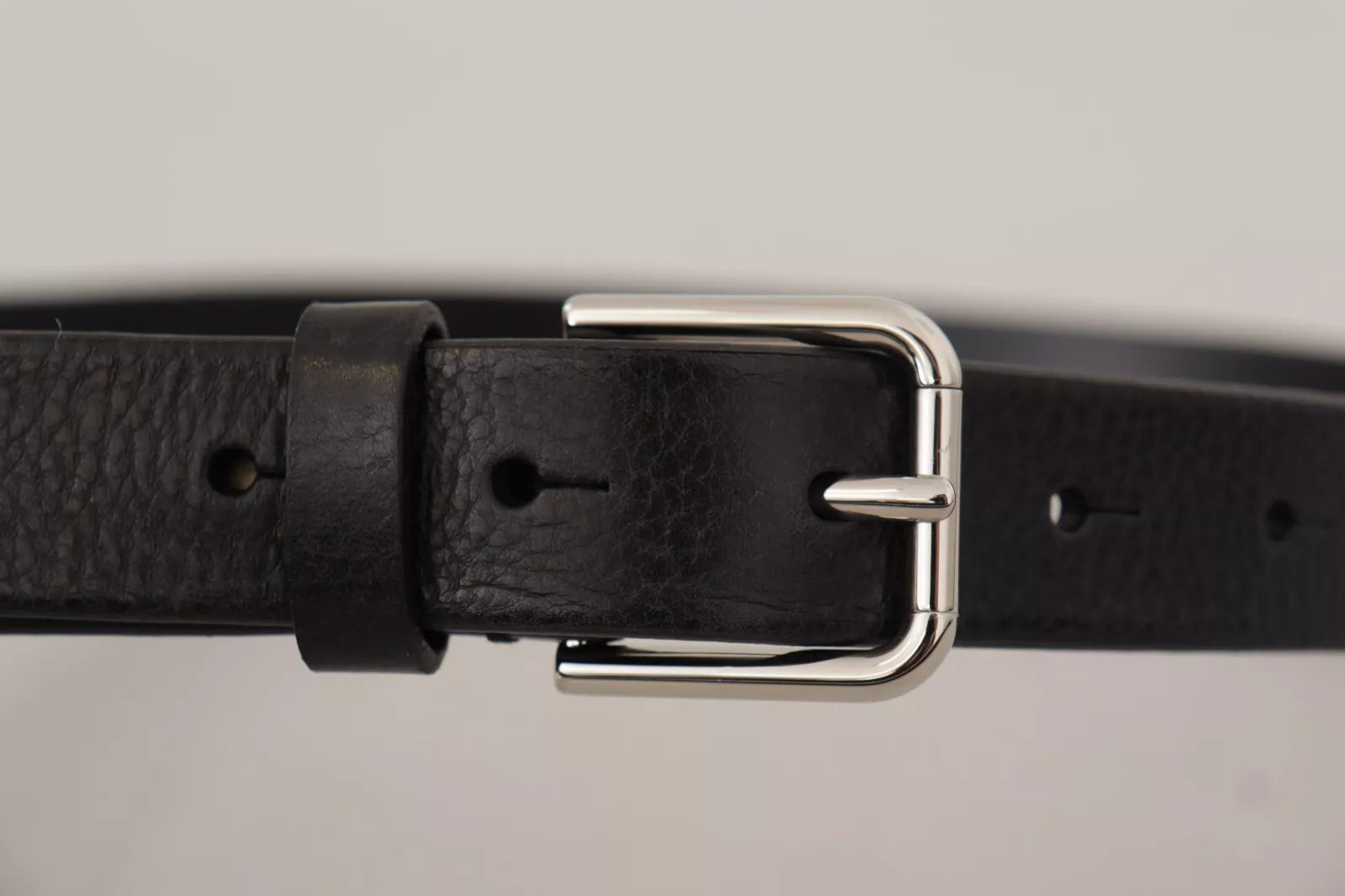 Dolce & Gabbana Calf Leather Silver Tone Black Metal Buckle Belt | Regal Royce