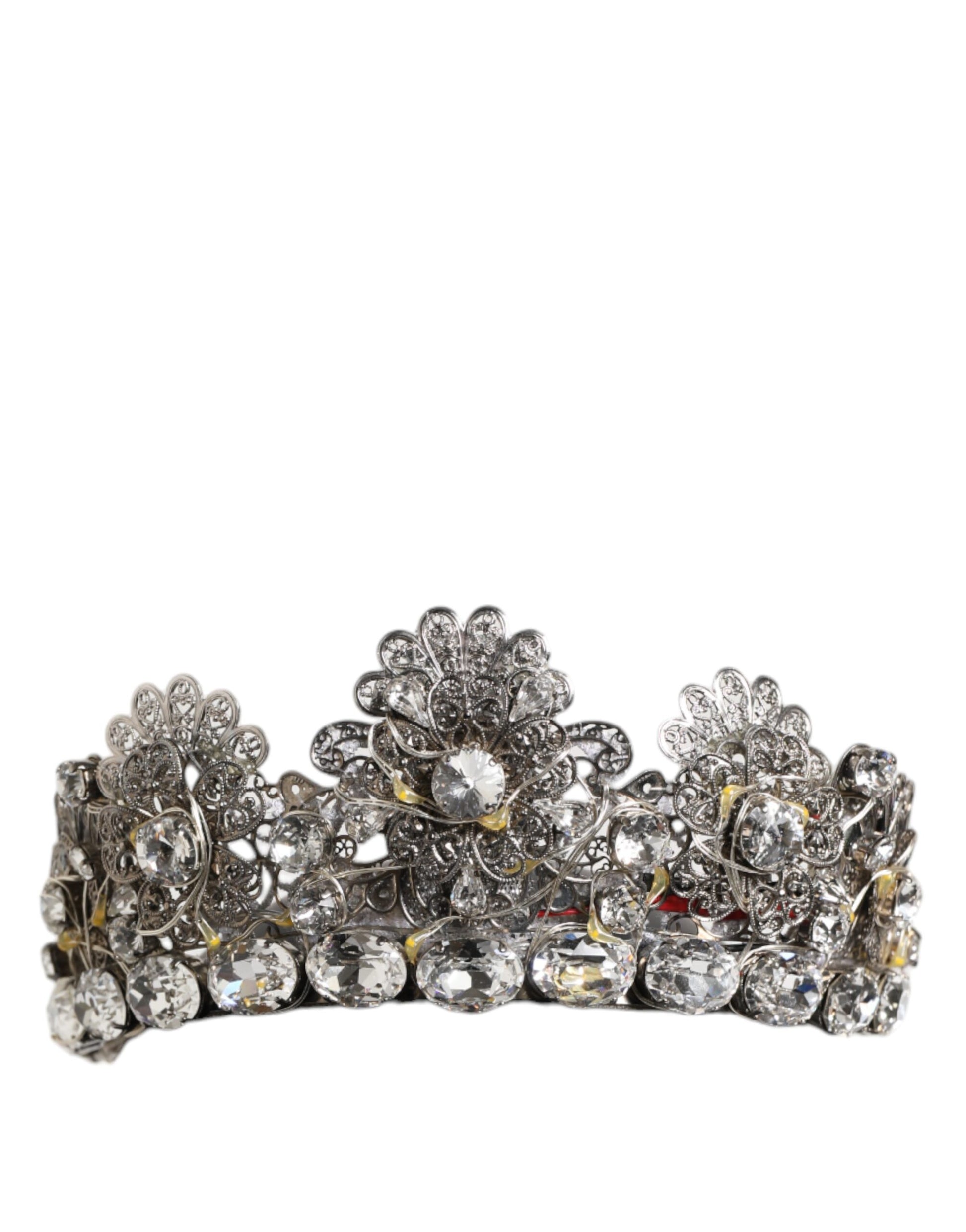 Dolce & Gabbana LED Crystal Embellished Silver Floral Filigree Crown Tiara