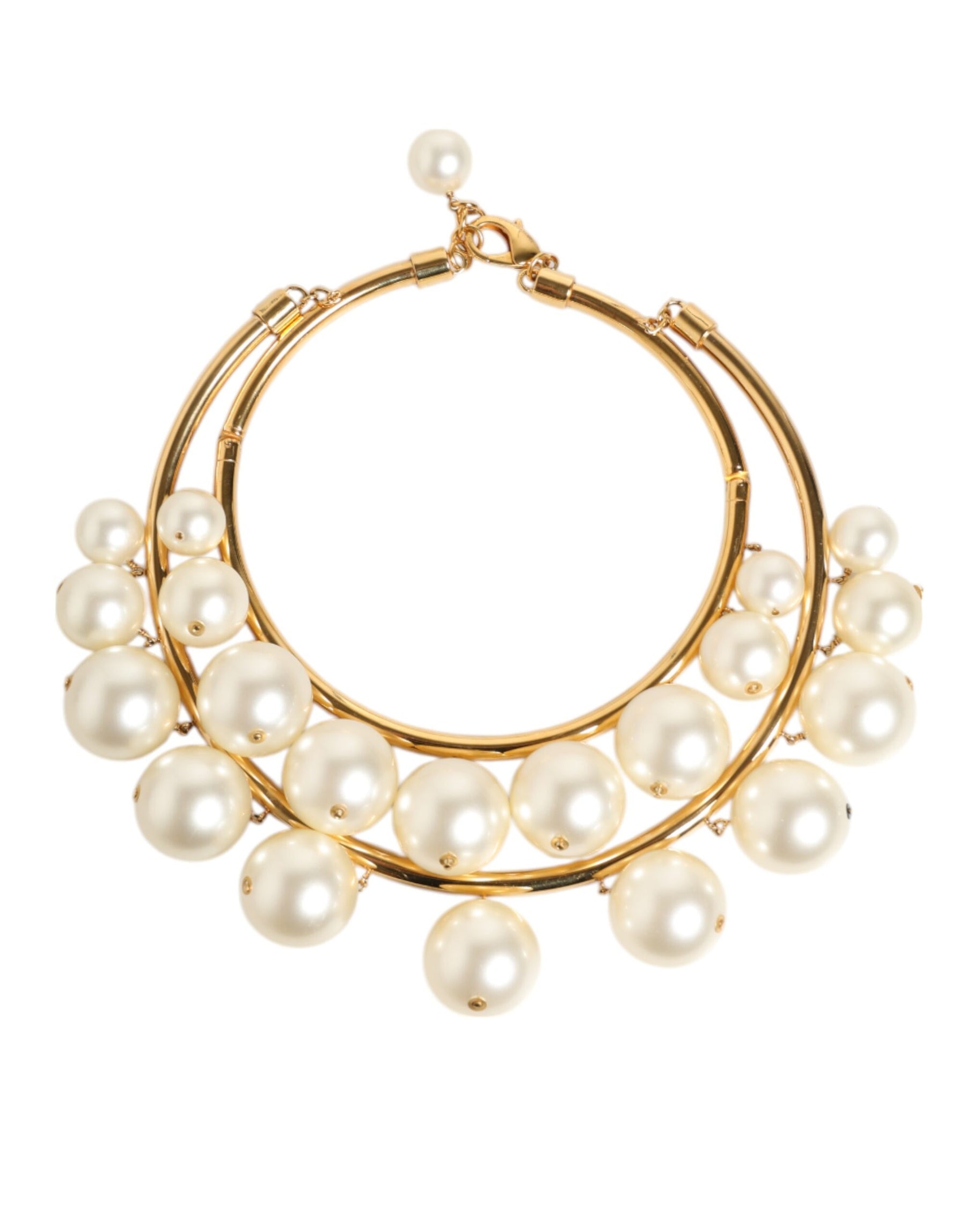 Dolce & Gabbana Gold Brass Faux Pearl Crystal Statement Luxury Jewelry Necklace | Regal Royce