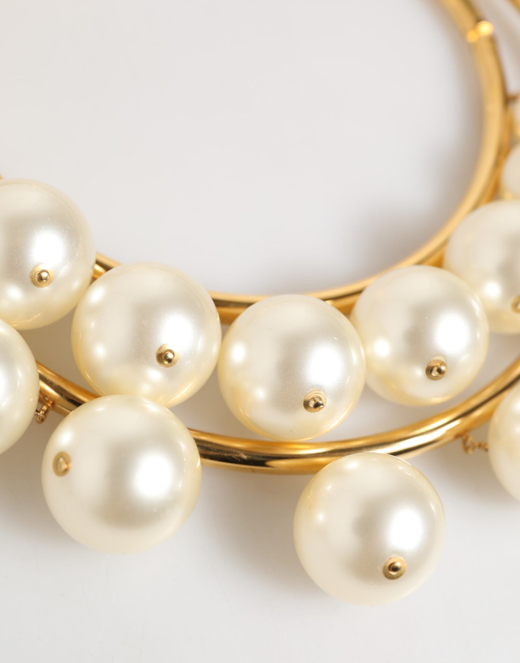 Dolce & Gabbana Gold Brass Faux Pearl Crystal Statement Luxury Jewelry Necklace | Regal Royce