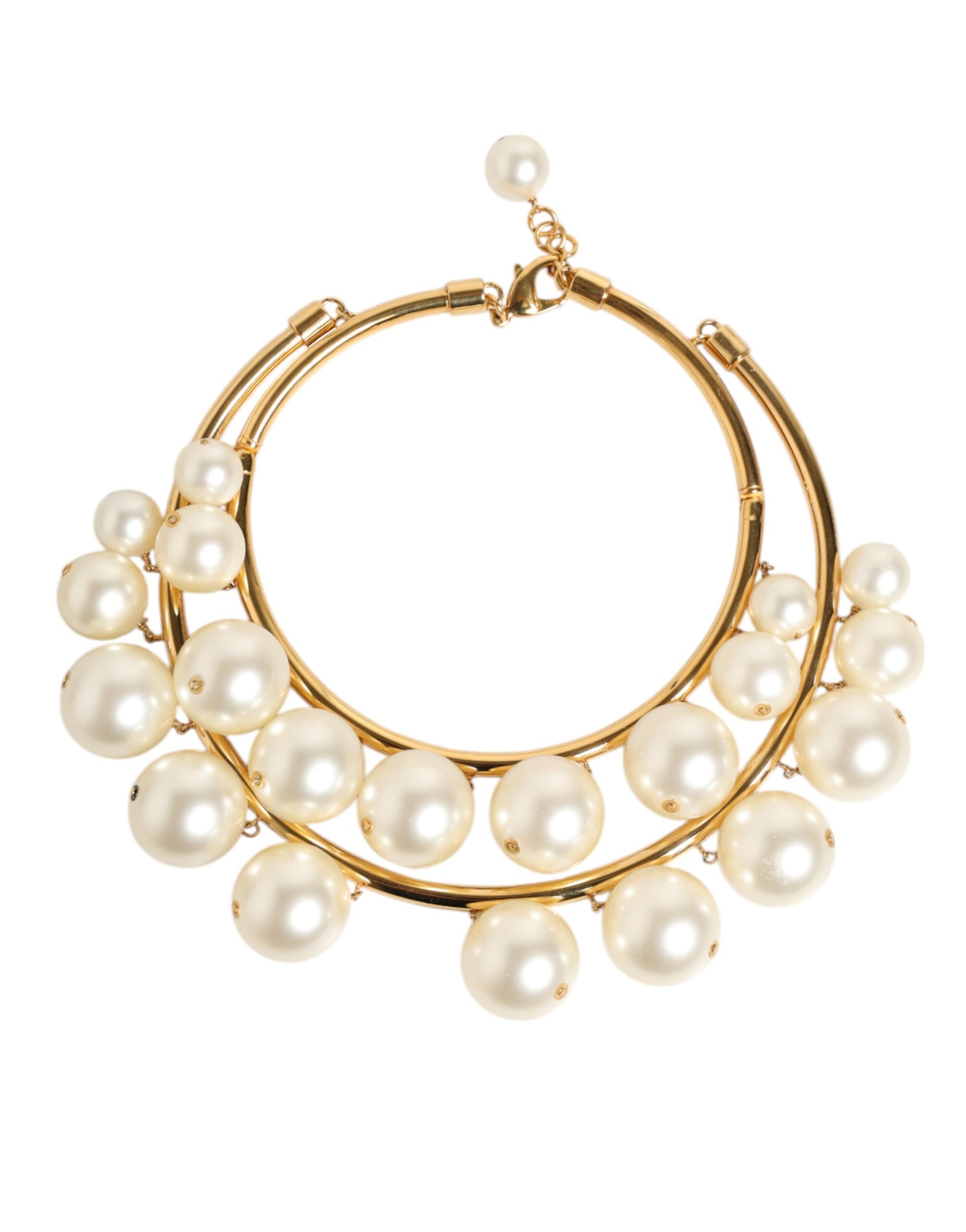 Dolce & Gabbana Gold Brass Faux Pearl Crystal Statement Luxury Jewelry Necklace