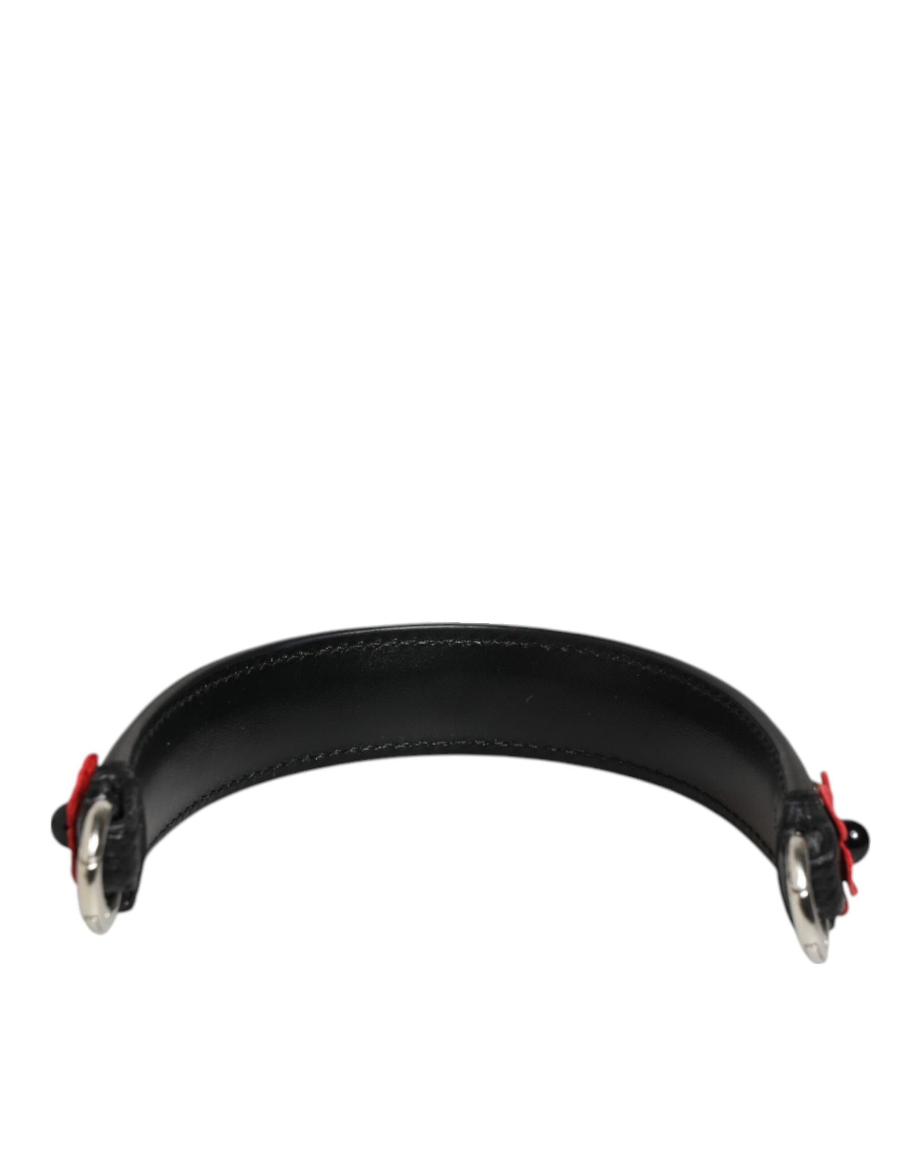 Dolce & Gabbana Black Embellished Leather Bag Handle Women Shoulder Strap | Regal Royce