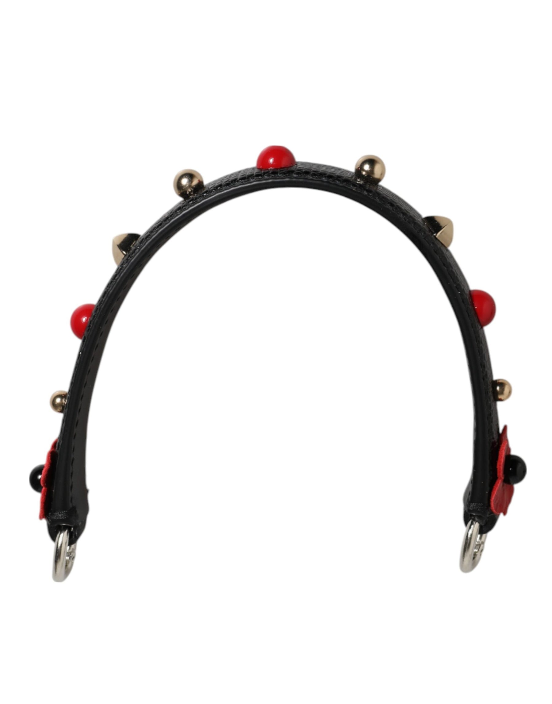 Dolce & Gabbana Black Embellished Leather Bag Handle Women Shoulder Strap | Regal Royce