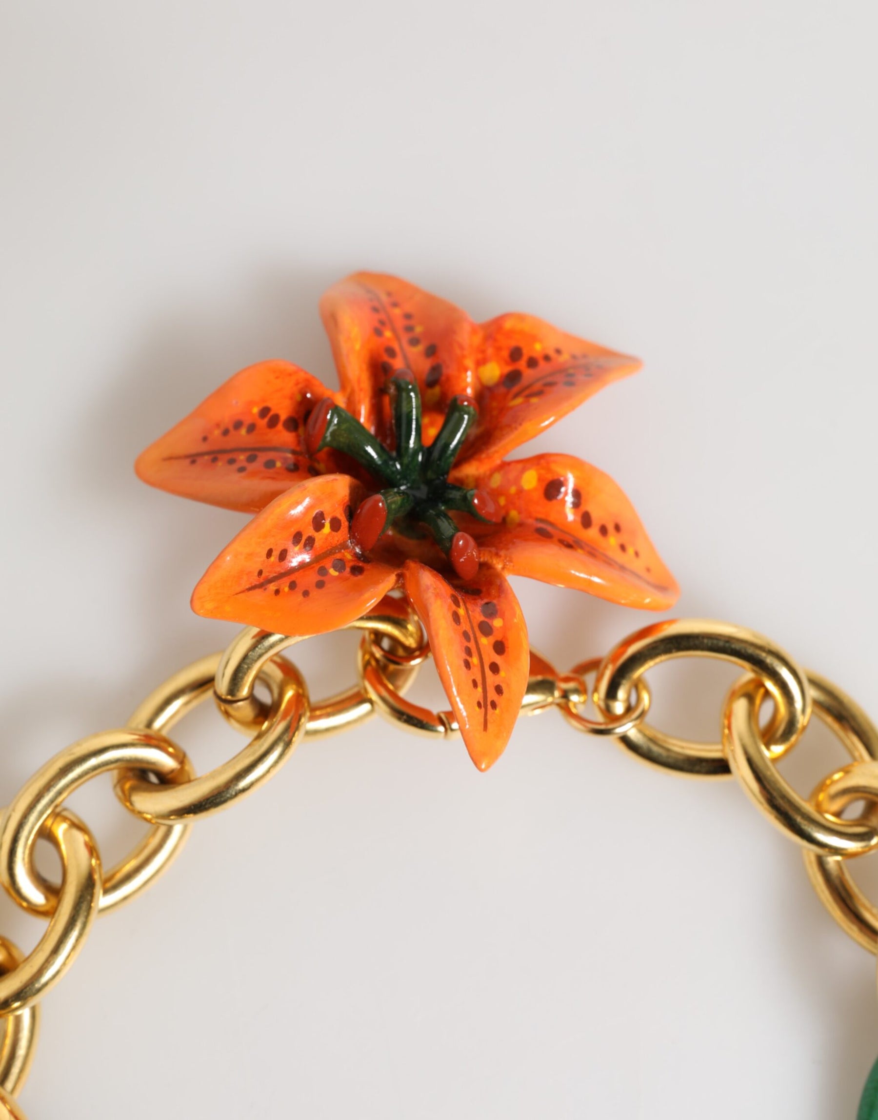 Dolce & Gabbana Multicolor Gold Brass Tiger Lily Floral Chai Necklace | Regal Royce