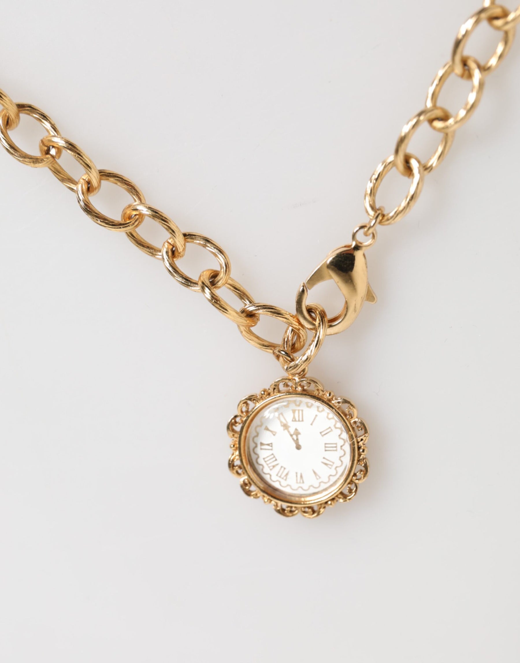 Dolce & Gabbana Gold Crystal Clock Face Pendant Statement Jewelry Necklace | Regal Royce