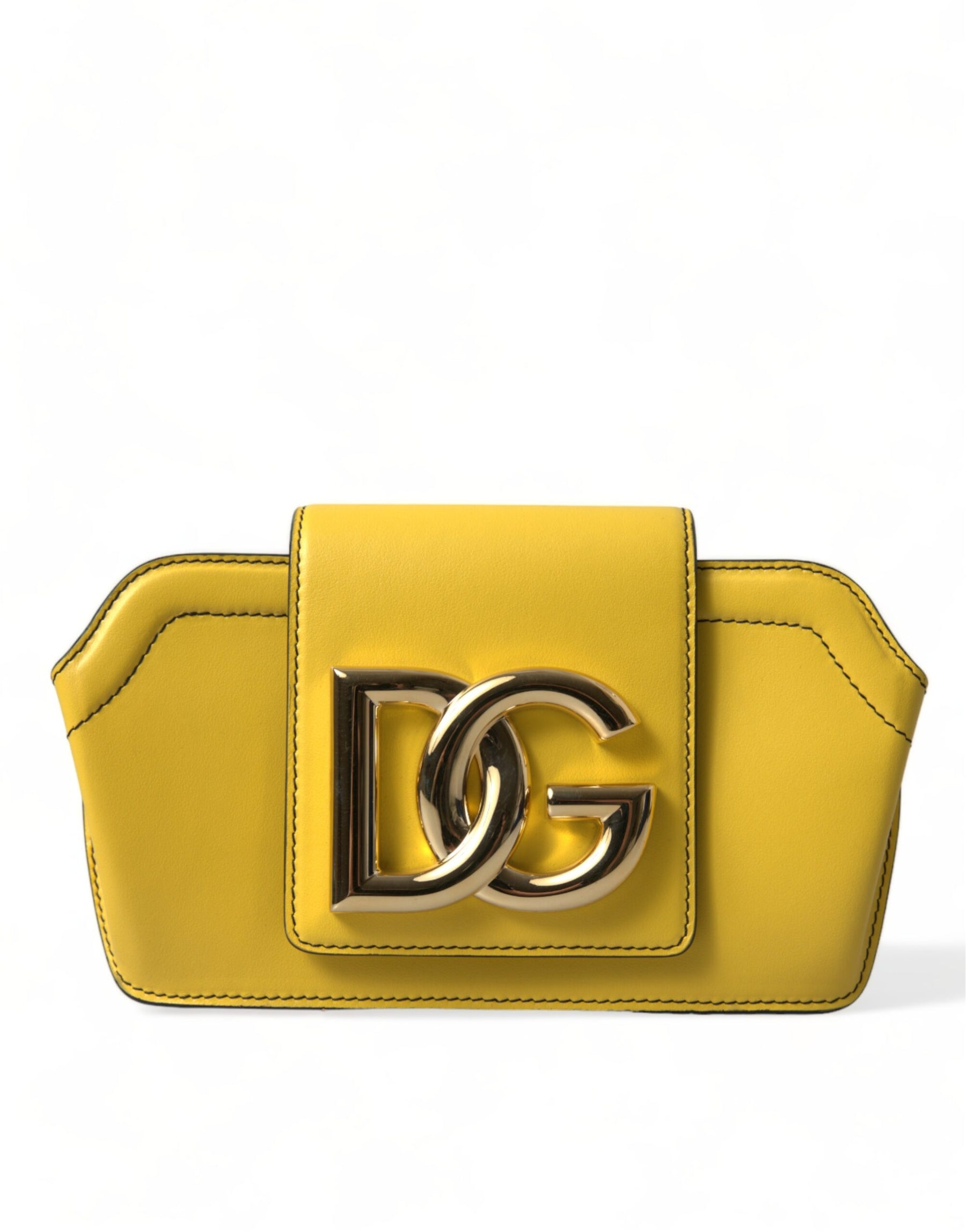 Dolce & Gabbana Yellow Smooth Leather DG Logo Clutch Crossbody Case Bag | Regal Royce