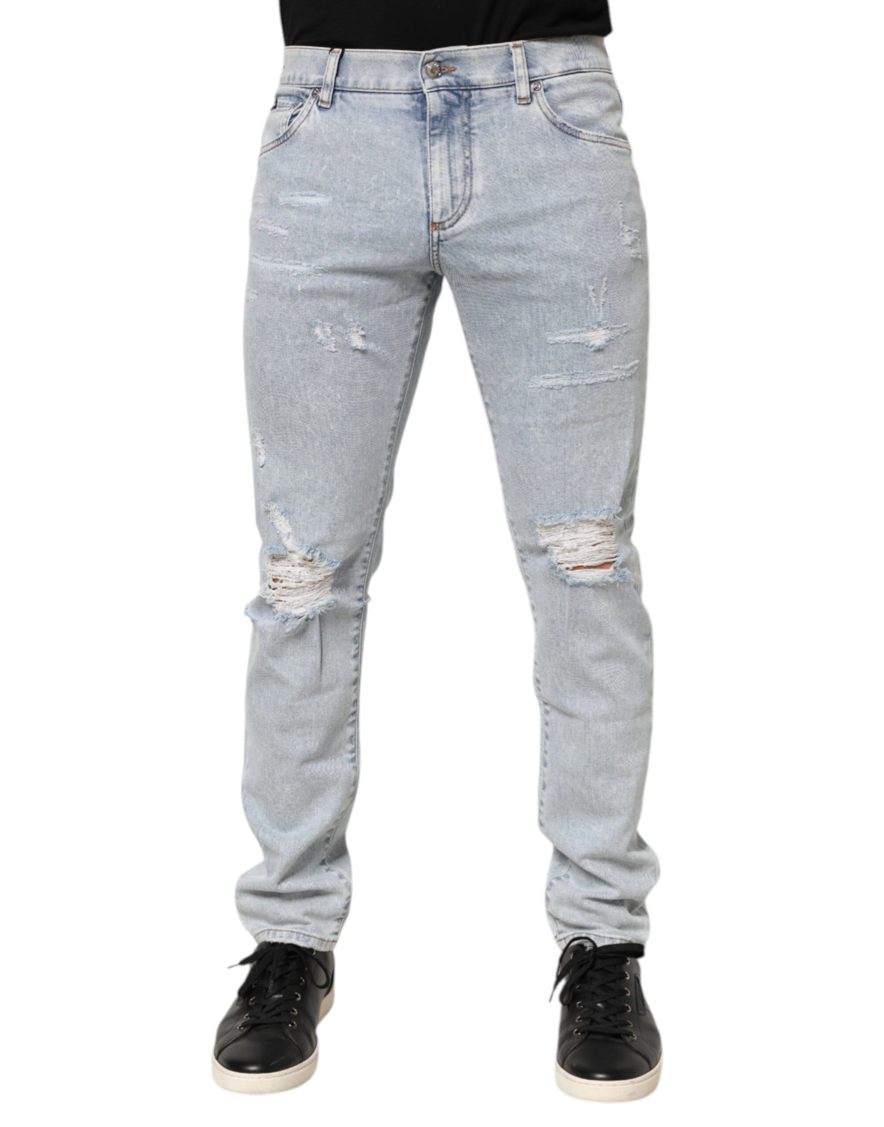 Dolce & Gabbana Light Blue Distressed Slim Fit Ripped Denim Jeans | Regal Royce