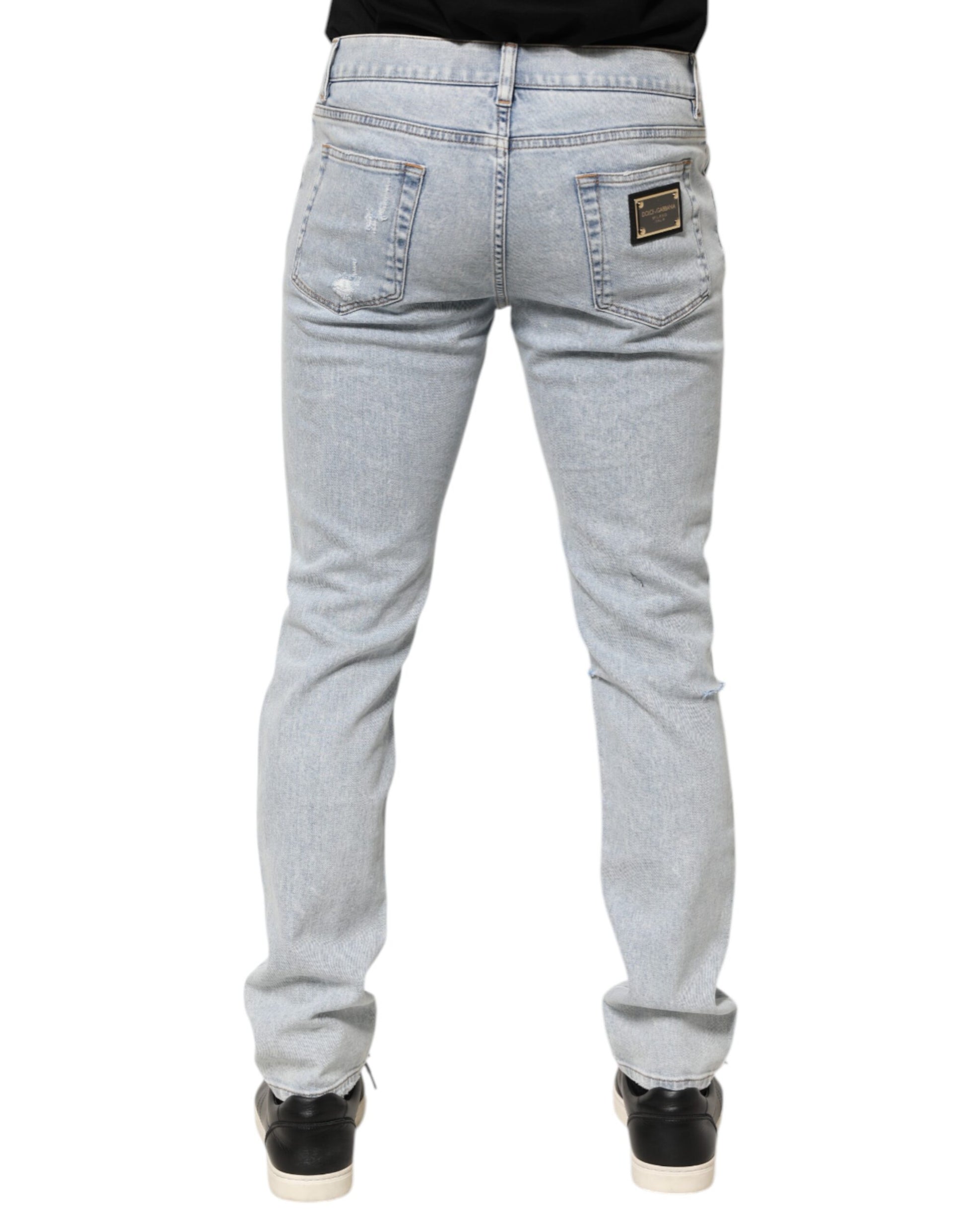Dolce & Gabbana Light Blue Distressed Slim Fit Ripped Denim Jeans