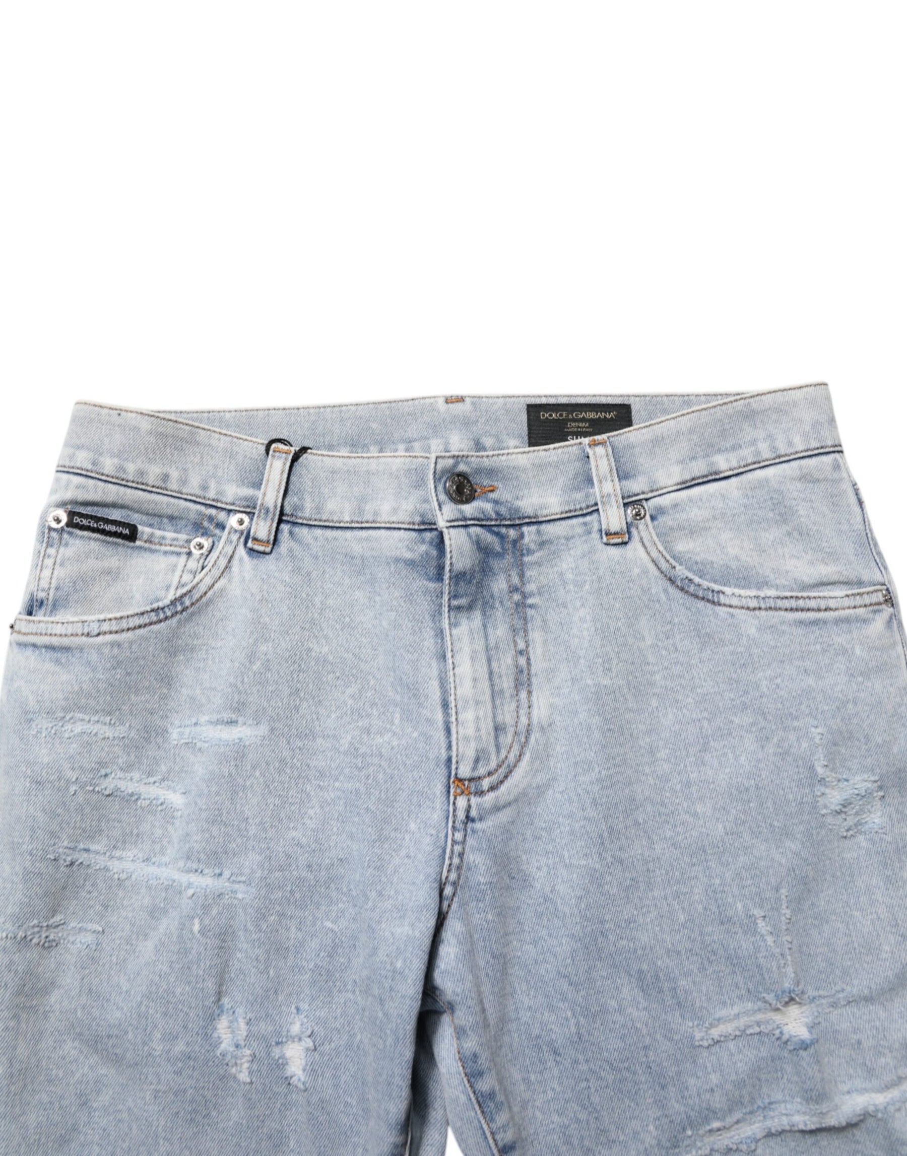 Dolce & Gabbana Light Blue Distressed Slim Fit Ripped Denim Jeans | Regal Royce