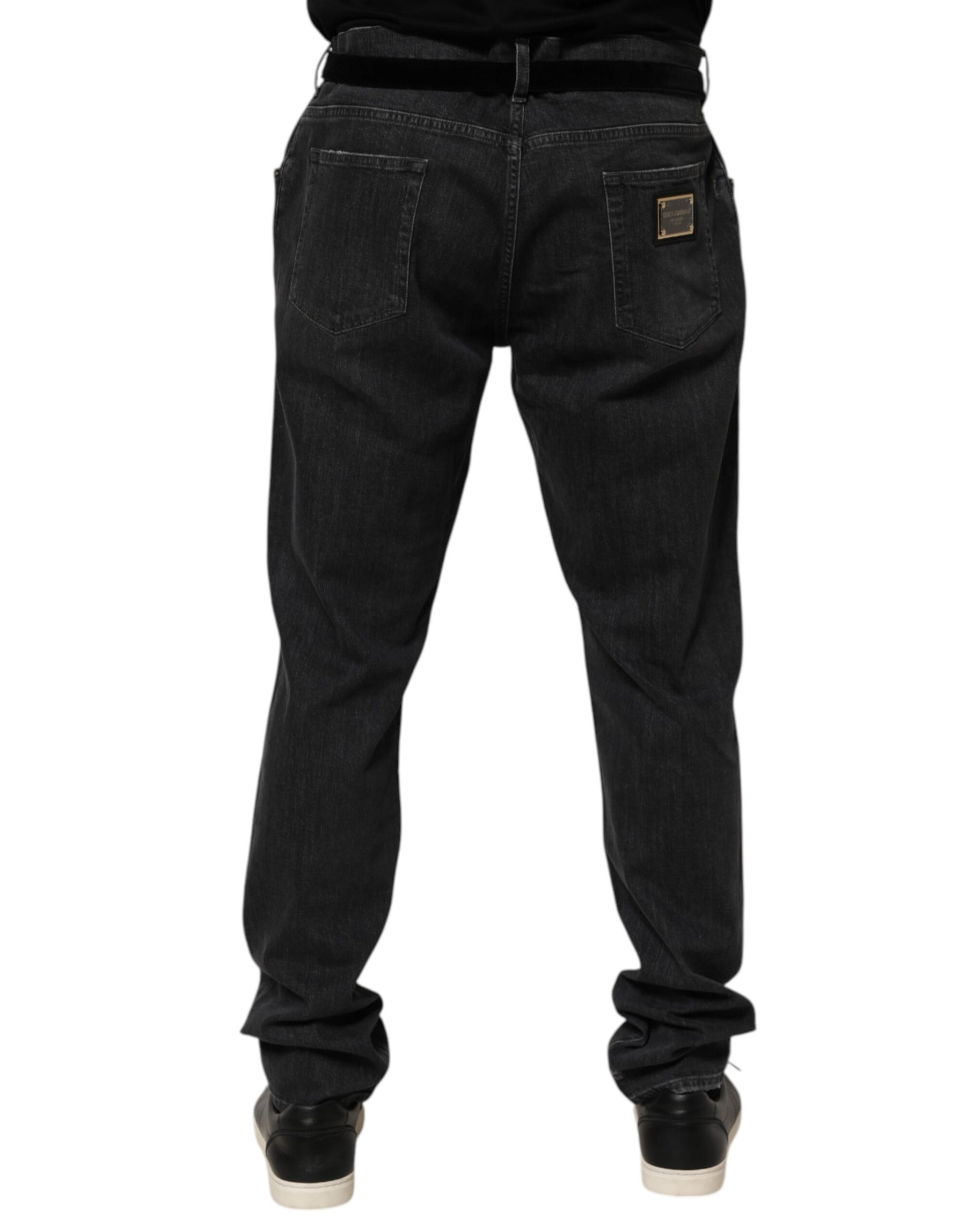 Dolce & Gabbana Black Cotton Slim Fit Distressed Ripped Logo Jeans | Regal Royce
