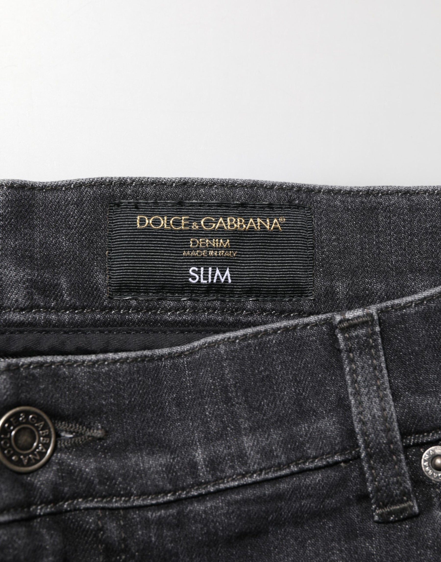 Dolce & Gabbana Black Cotton Slim Fit Distressed Ripped Logo Jeans | Regal Royce