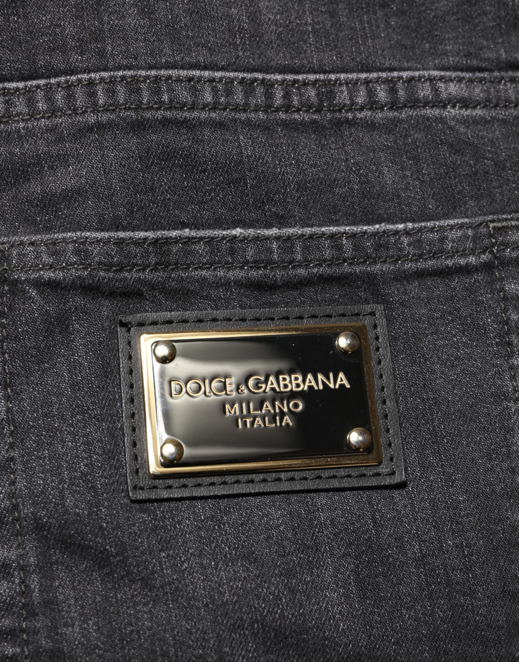 Dolce & Gabbana Black Cotton Slim Fit Distressed Ripped Logo Jeans | Regal Royce