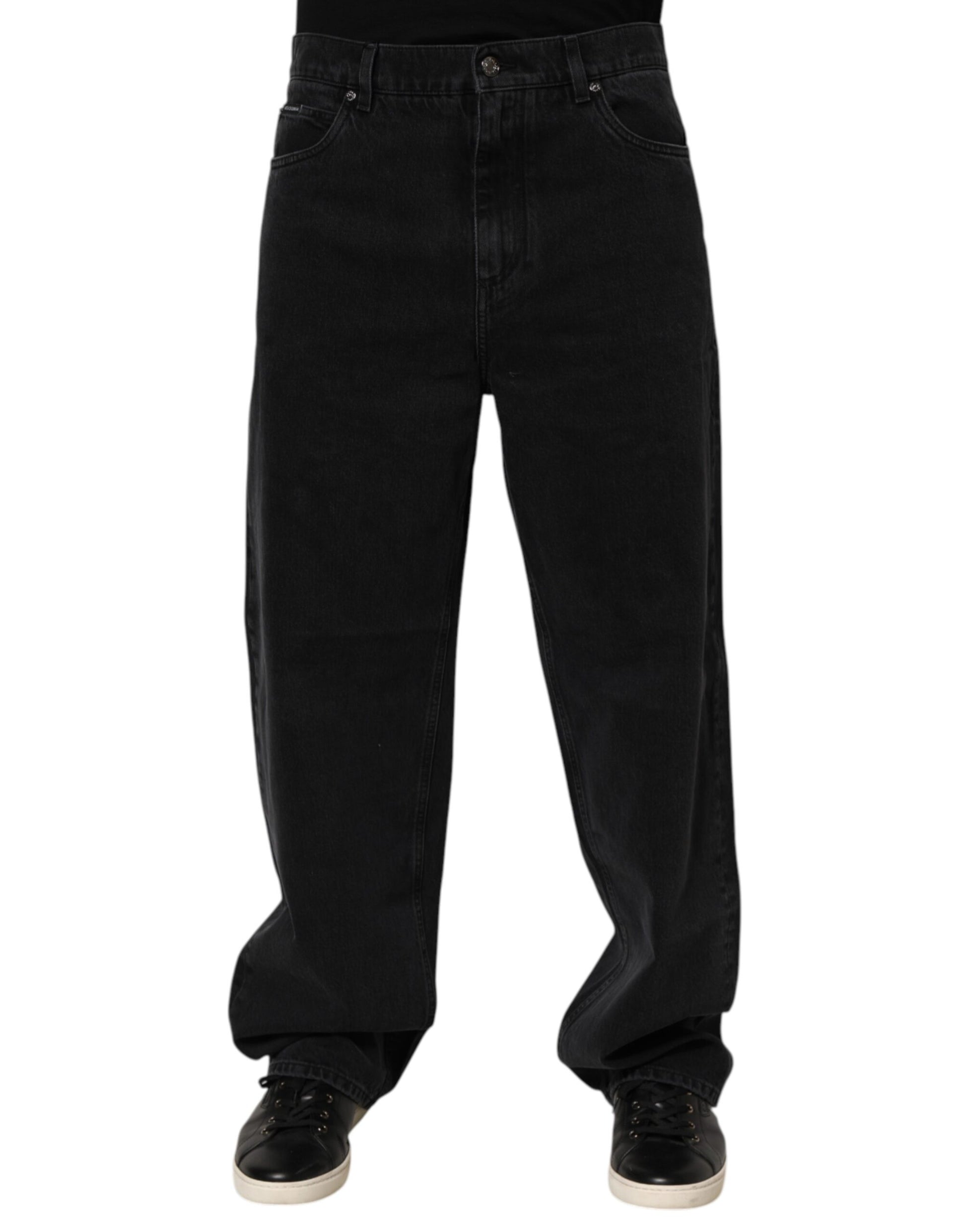 Dolce & Gabbana Black Denim Wide Leg Relaxed Fit Pants Jeans