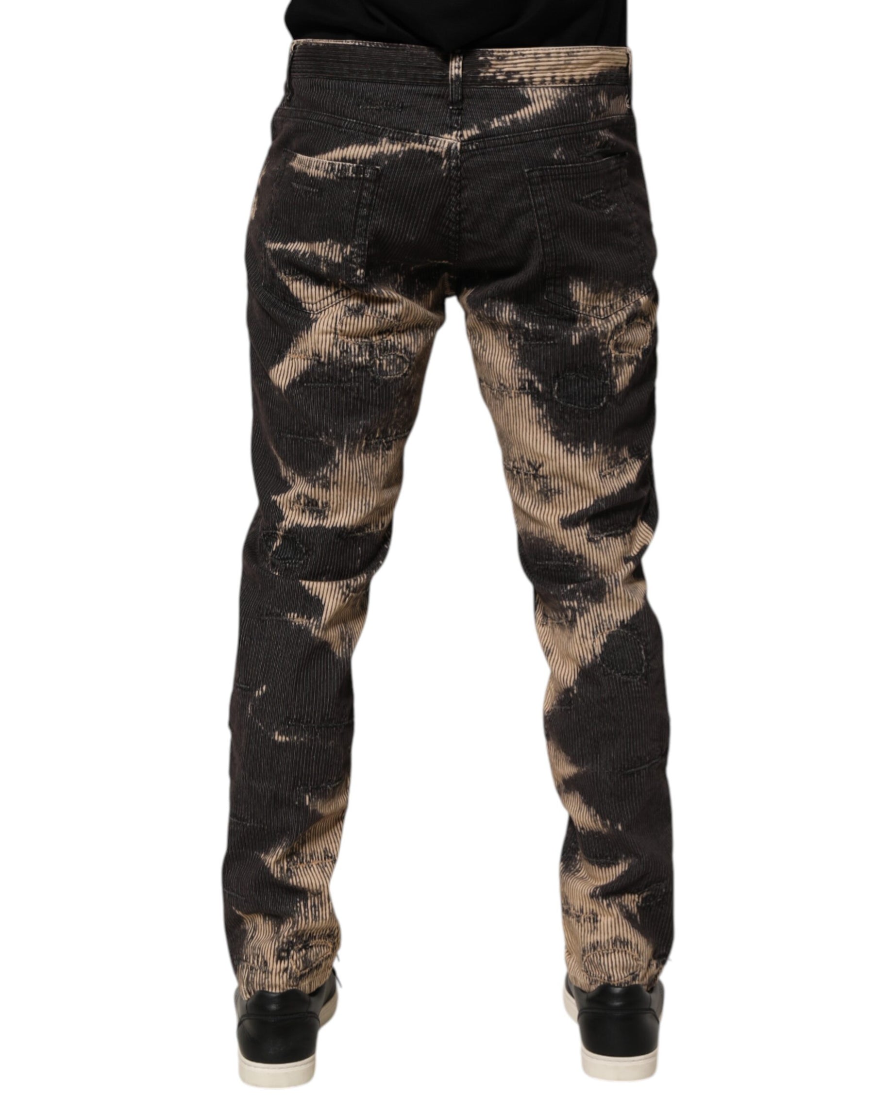 Dolce & Gabbana Beige Black Corduroy Tie-Dye Cotton Blend Pants | Regal Royce