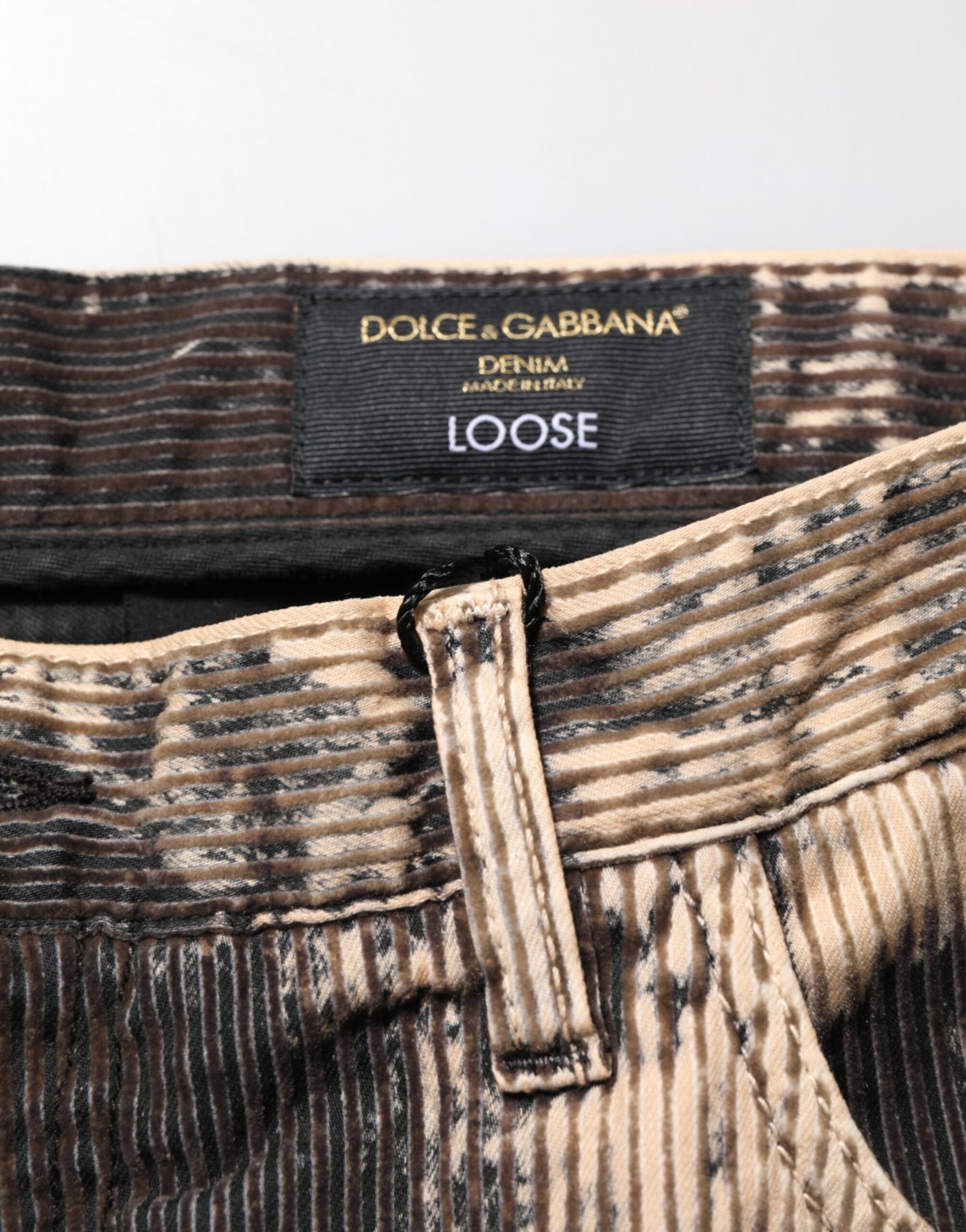 Dolce & Gabbana Beige Black Corduroy Tie-Dye Cotton Blend Pants | Regal Royce