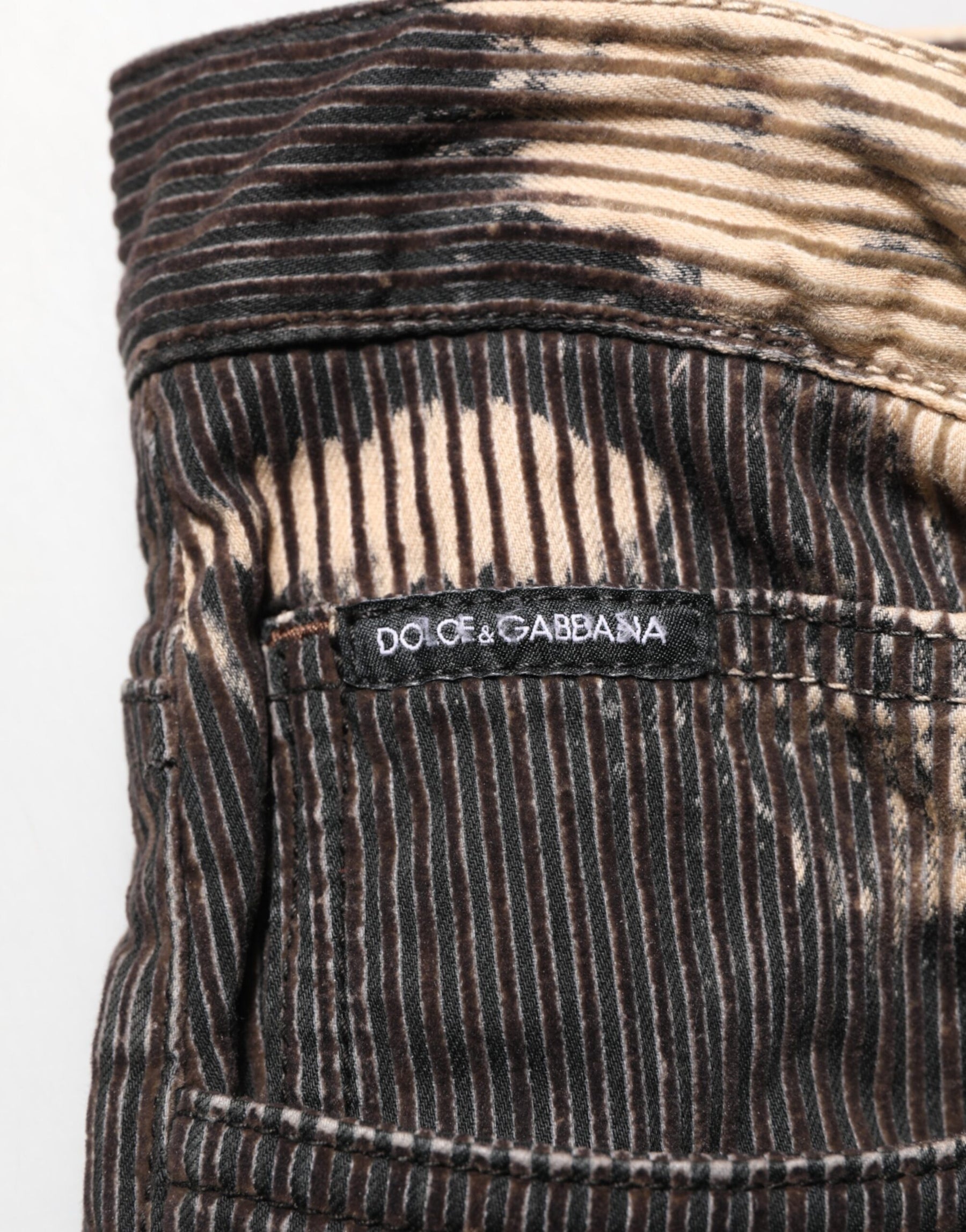 Dolce & Gabbana Beige Black Corduroy Tie-Dye Cotton Blend Pants | Regal Royce