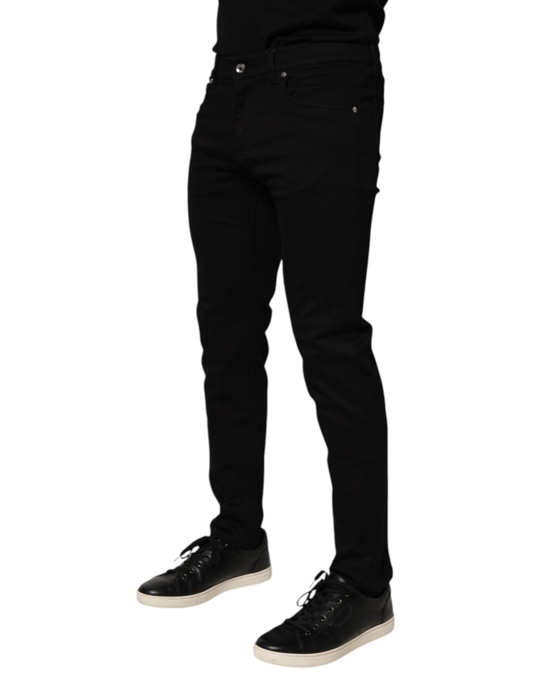 Dolce & Gabbana Black Cotton Blend Skinny Men Trouser Pants | Regal Royce