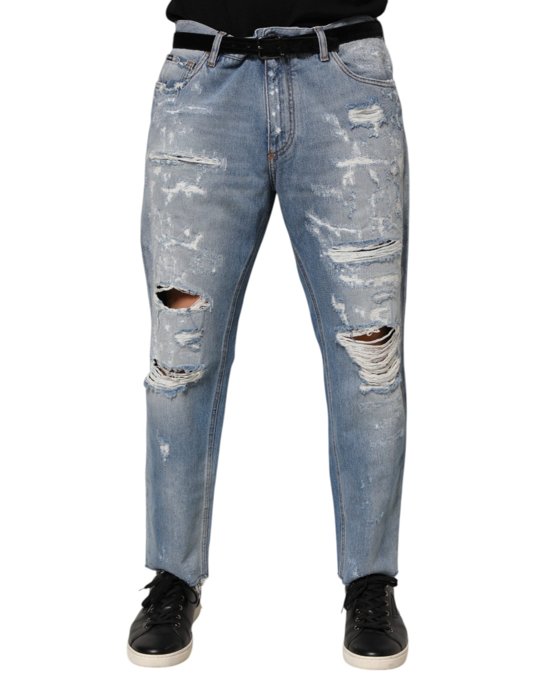 Dolce & Gabbana Blue Distressed Ripped Denim Pants Jeans | Regal Royce