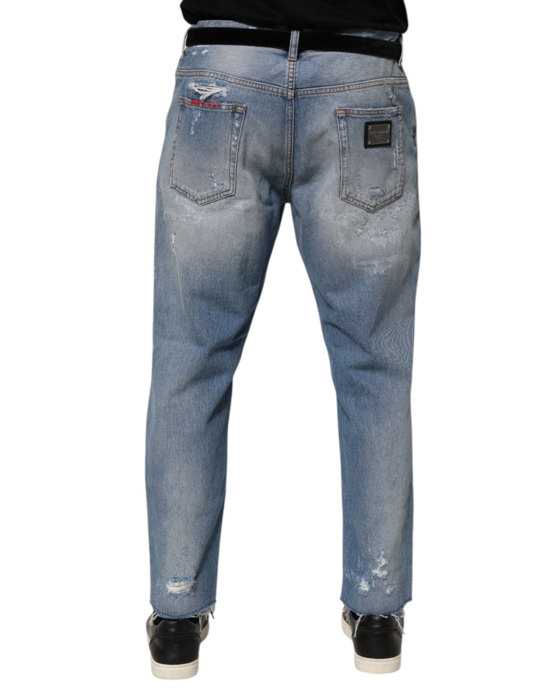 Dolce & Gabbana Blue Distressed Ripped Denim Pants Jeans | Regal Royce
