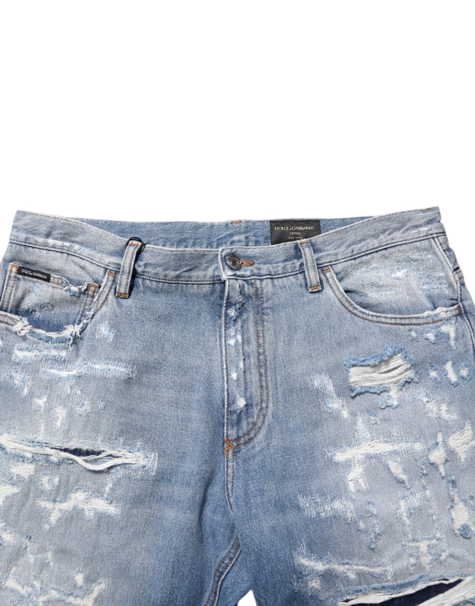 Dolce & Gabbana Blue Distressed Ripped Denim Pants Jeans | Regal Royce