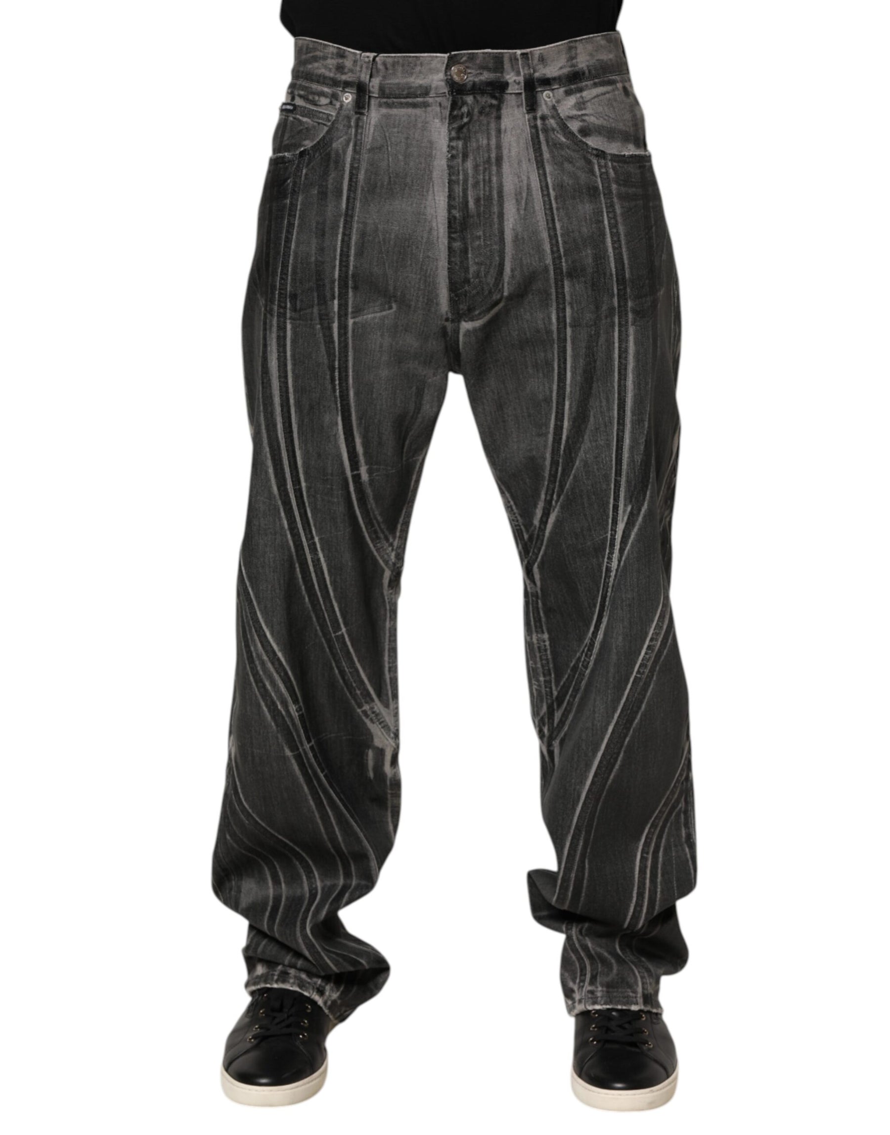 Dolce & Gabbana Black Grey Graphic Print Denim Pants Jeans | Regal Royce