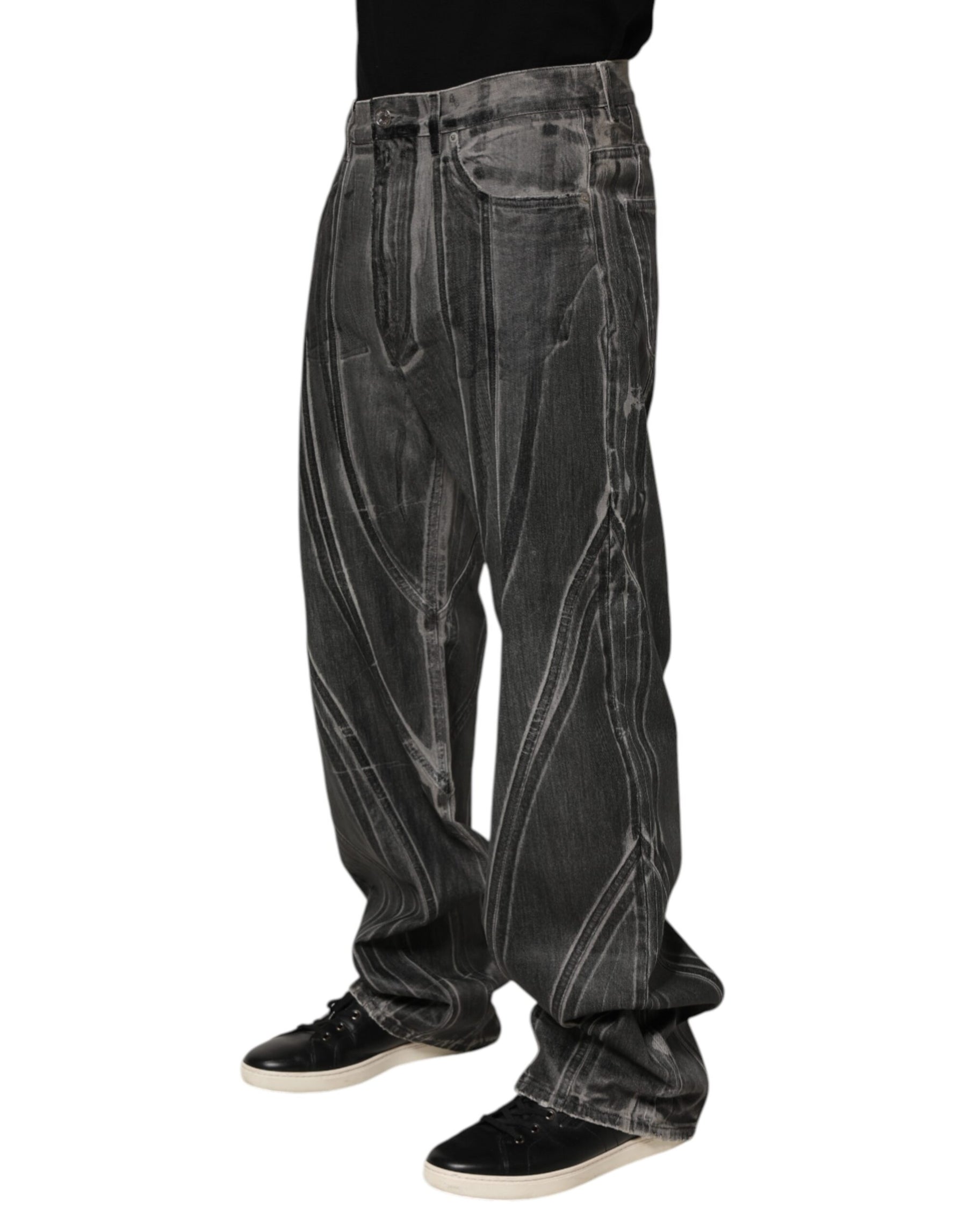 Dolce & Gabbana Black Grey Graphic Print Denim Pants Jeans | Regal Royce