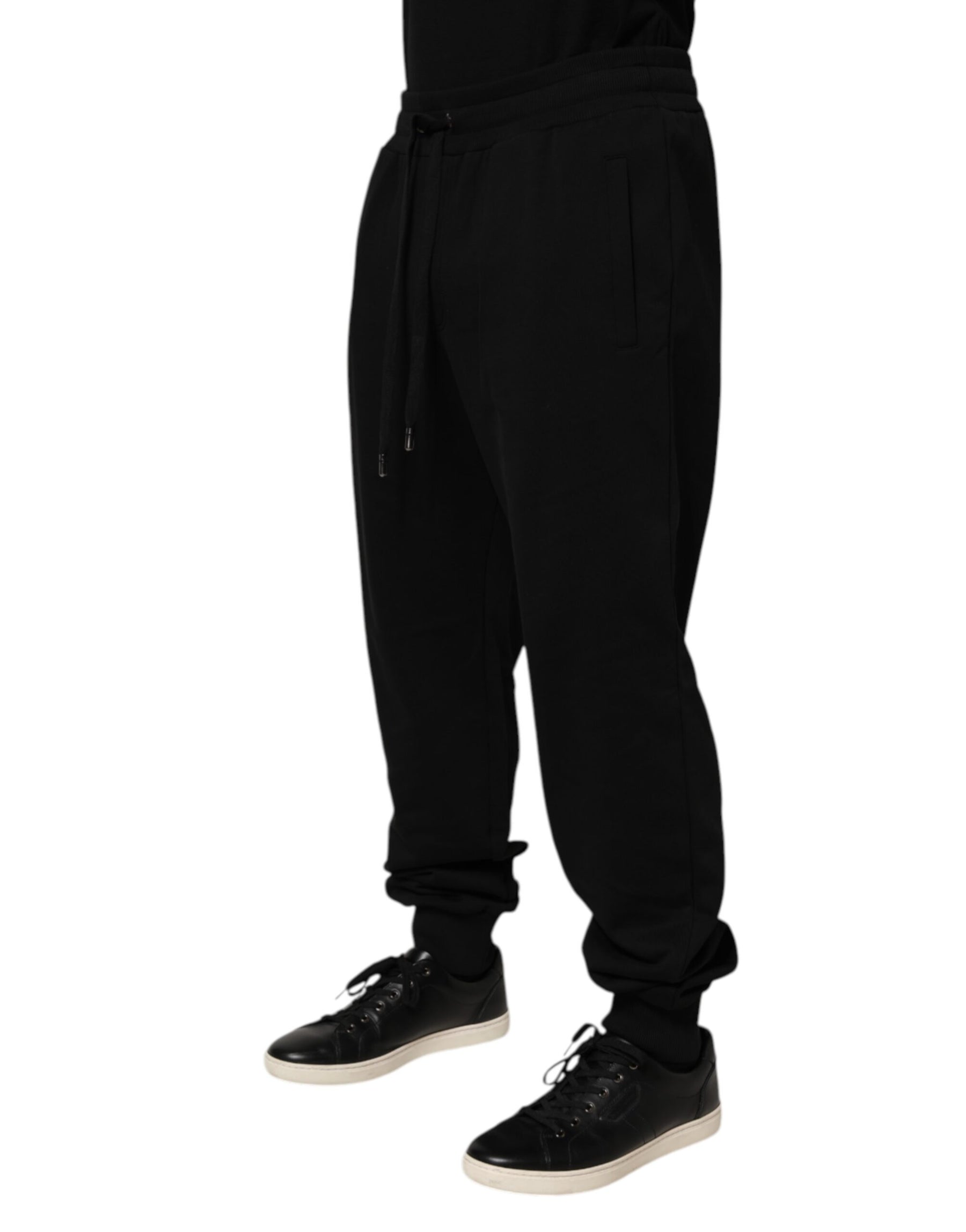 Dolce & Gabbana Black Cotton Drawstring Logo Sweatpants Pants | Regal Royce