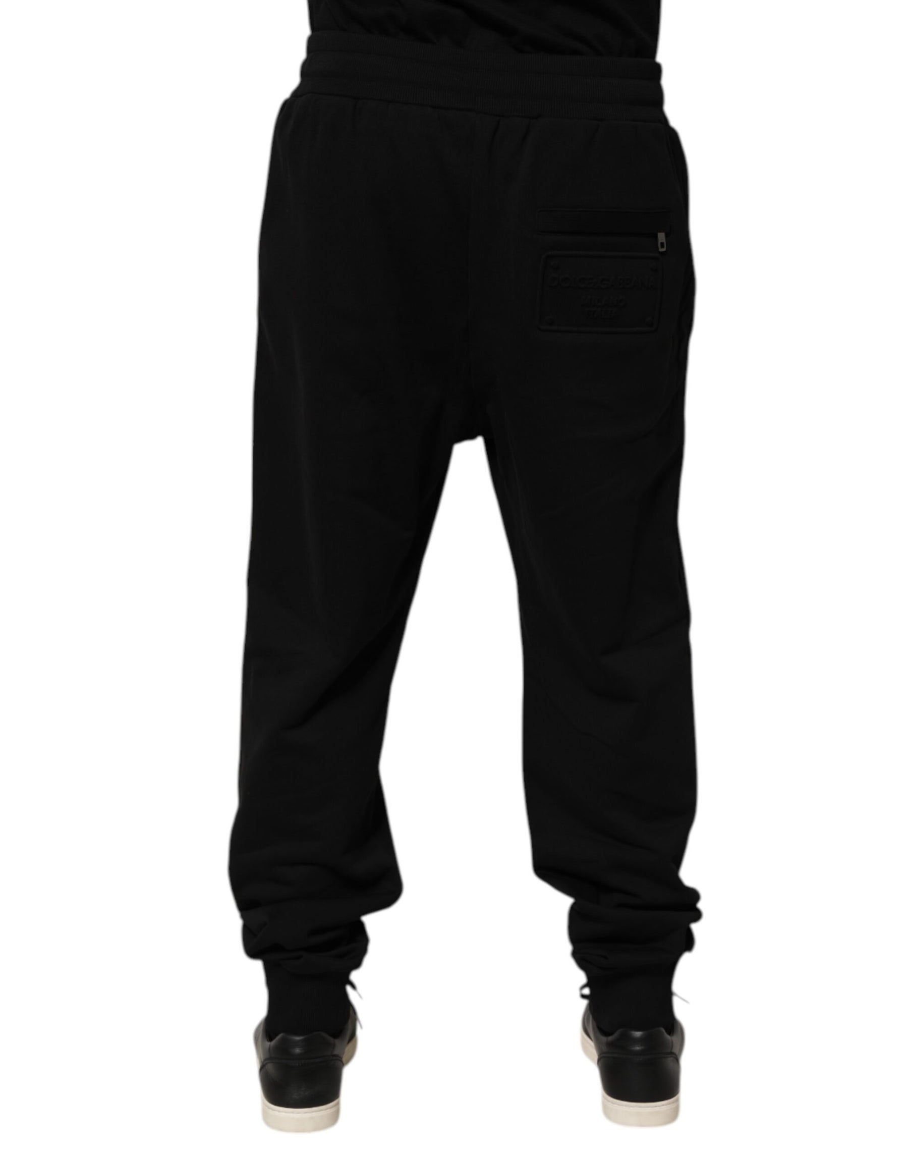 Dolce & Gabbana Black Cotton Drawstring Logo Sweatpants Pants | Regal Royce