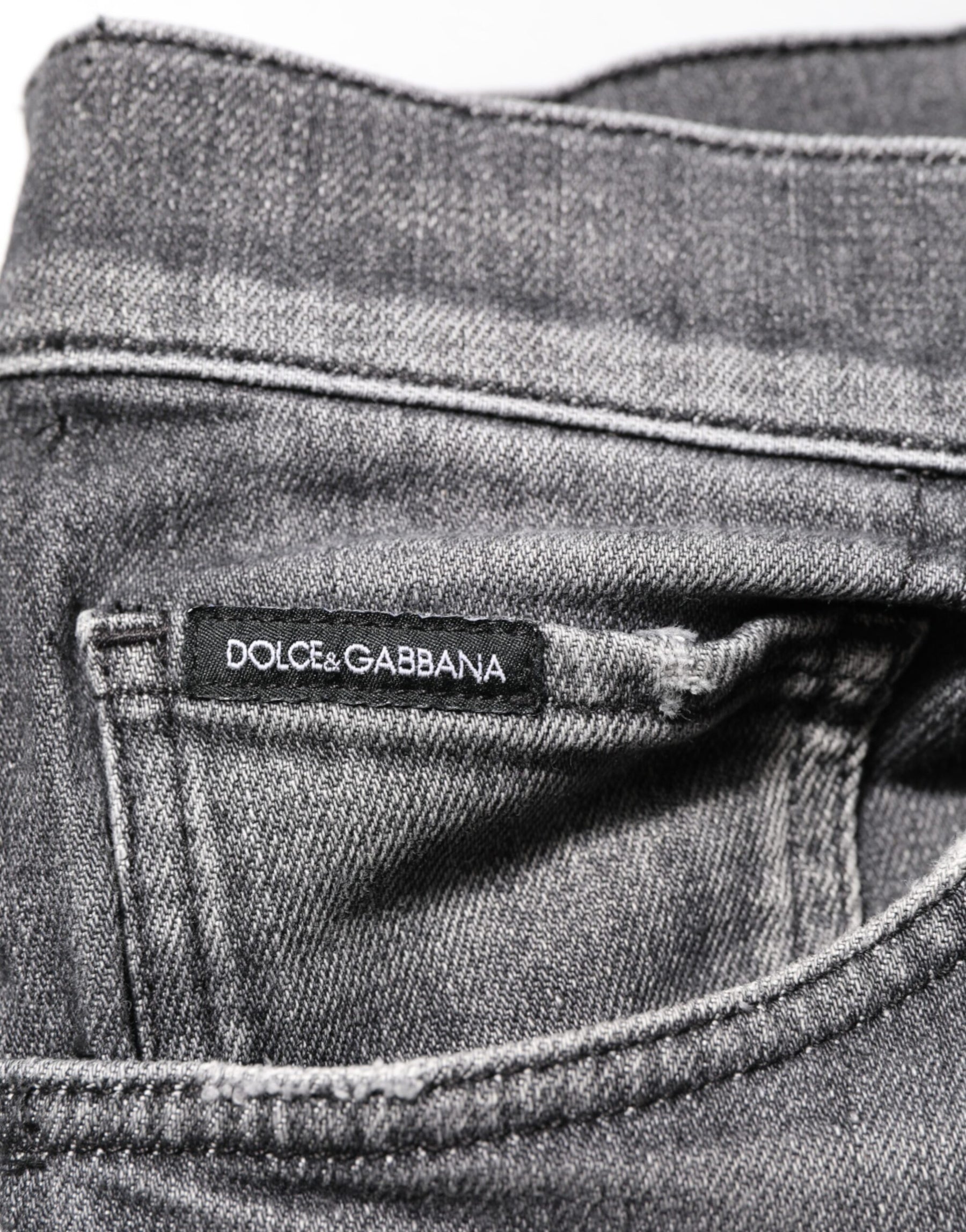 Dolce & Gabbana Grey Cotton Denim Slim Fit Distressed Pants Jeans | Regal Royce