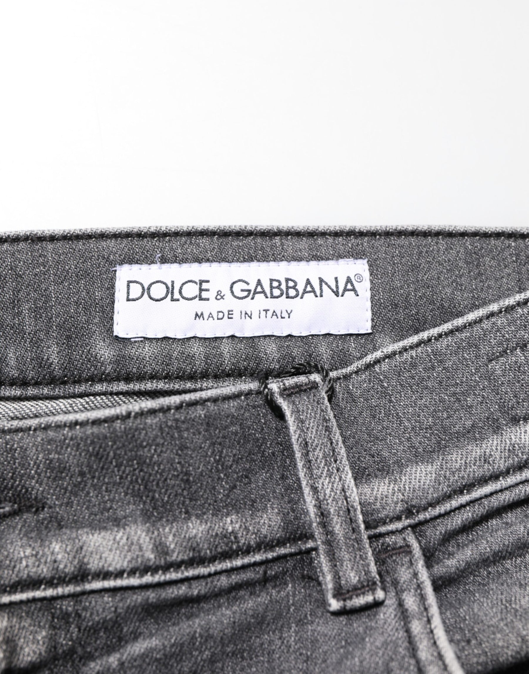 Dolce & Gabbana Grey Cotton Denim Slim Fit Distressed Pants Jeans | Regal Royce
