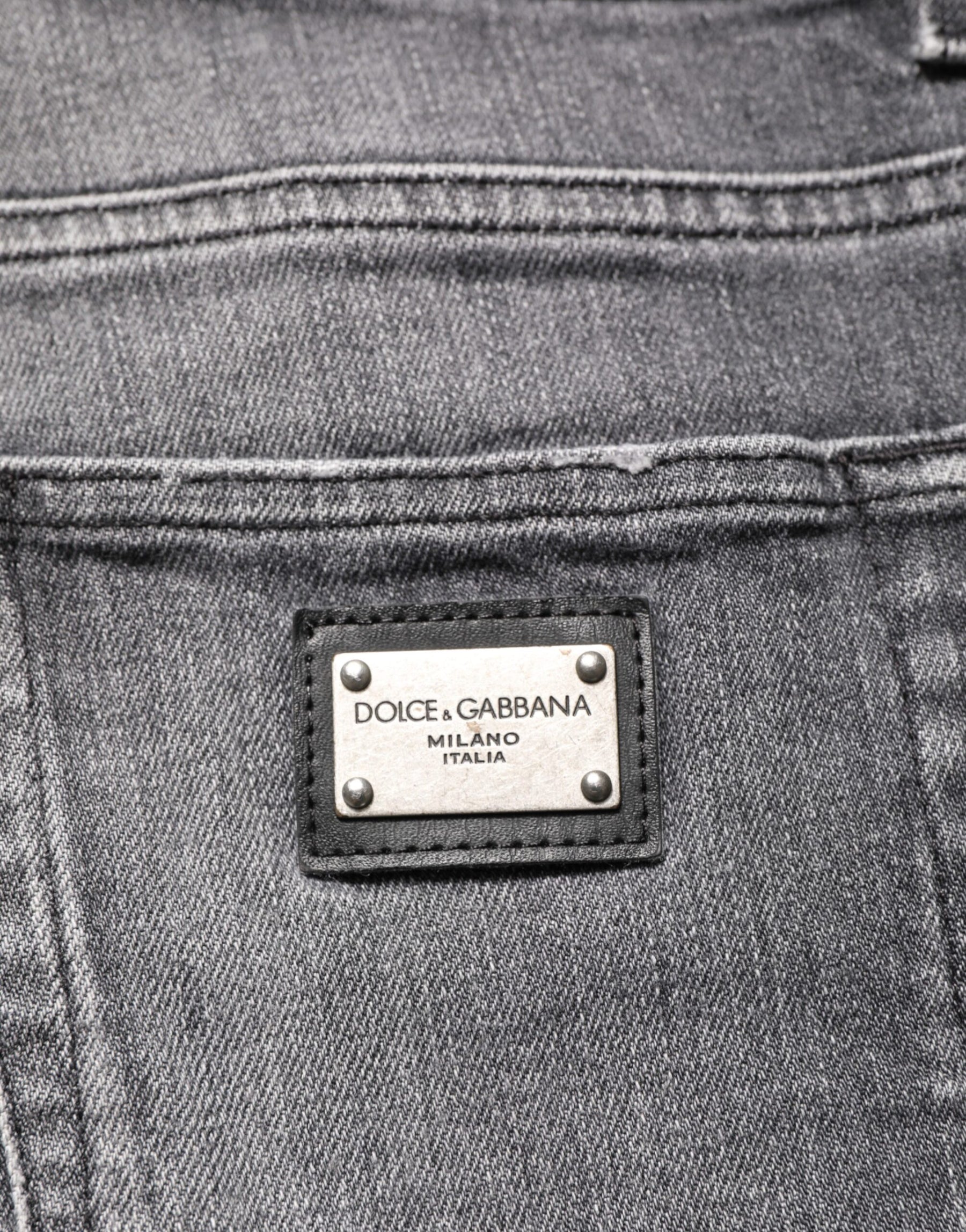 Dolce & Gabbana Grey Cotton Denim Slim Fit Distressed Pants Jeans | Regal Royce