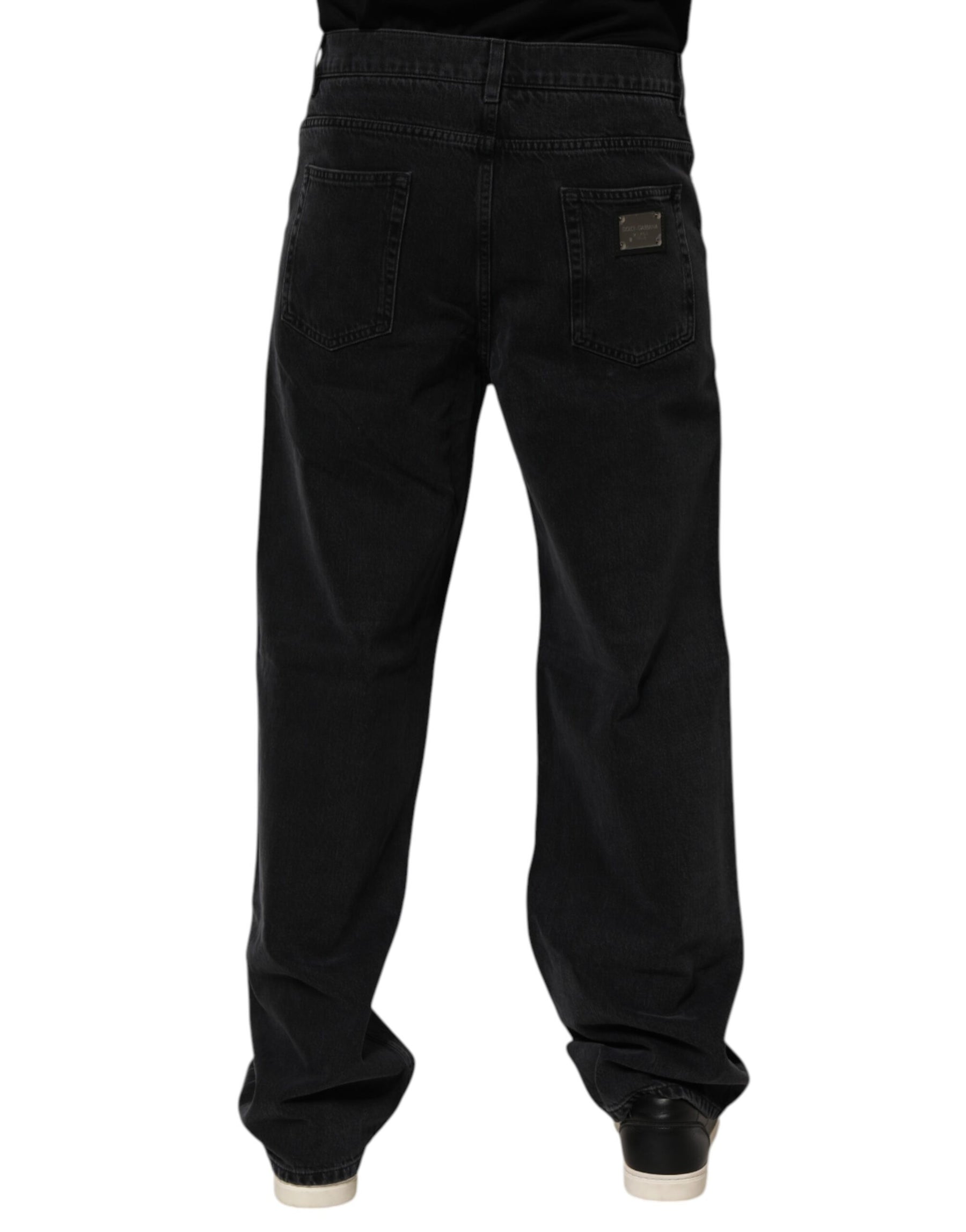 Dolce & Gabbana Black Cotton Logo Men Mid Waist Denim Jeans | Regal Royce