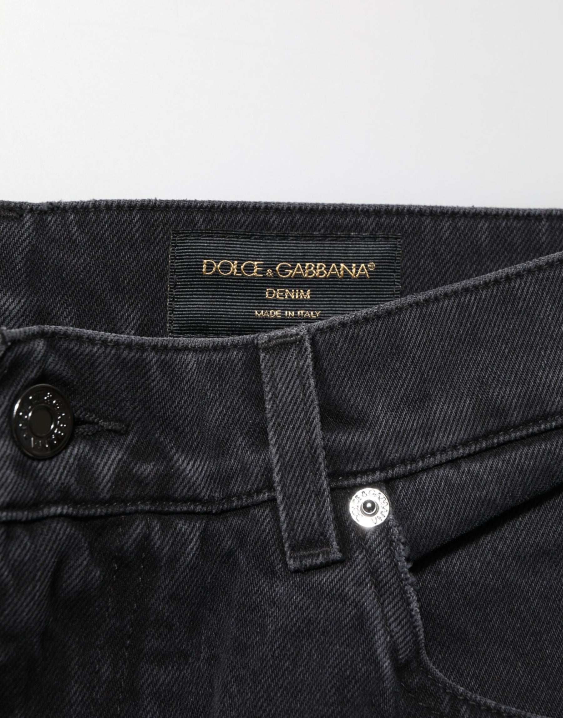 Dolce & Gabbana Black Cotton Logo Men Mid Waist Denim Jeans | Regal Royce