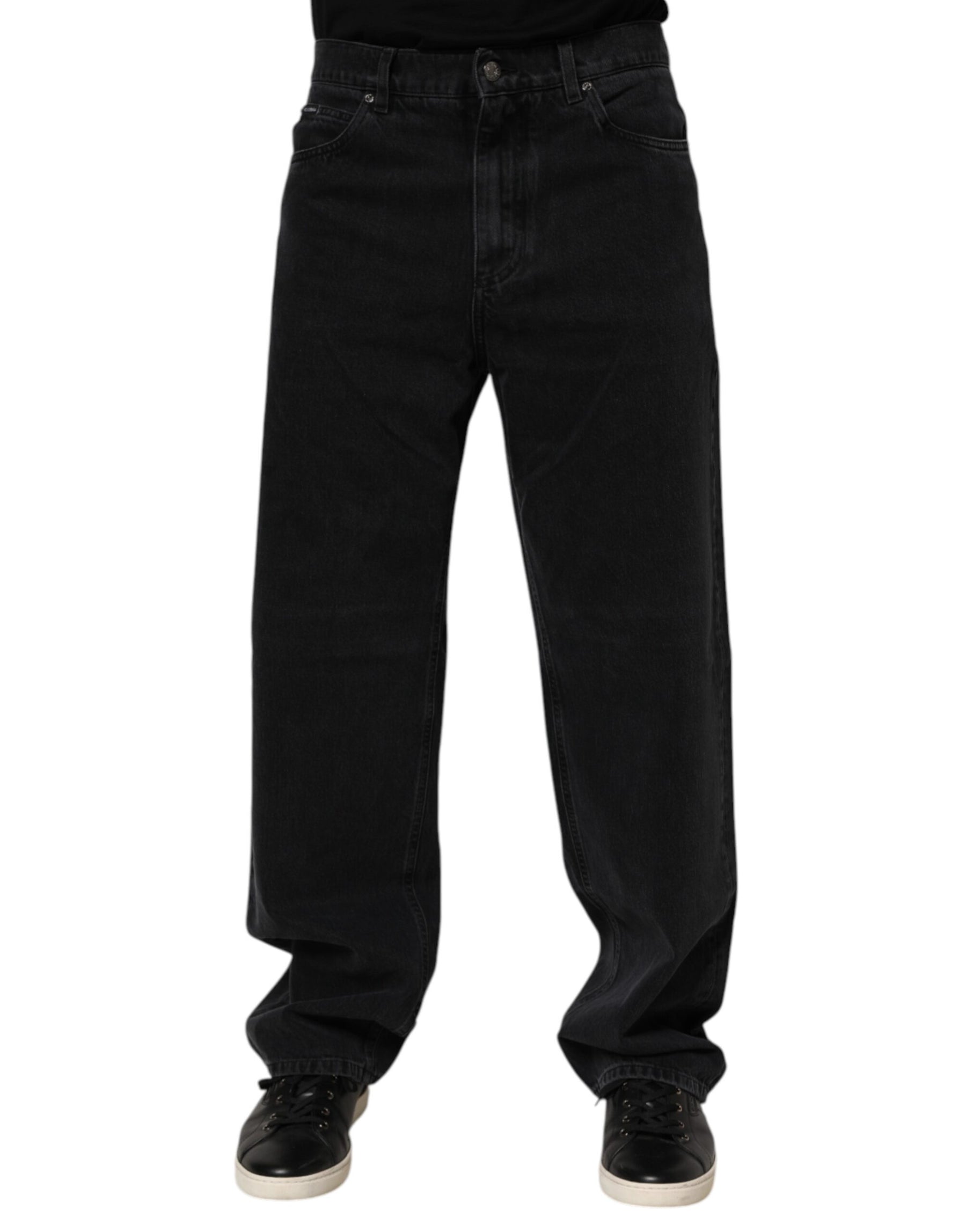 Dolce & Gabbana Black Cotton Logo Men Mid Waist Denim Jeans | Regal Royce
