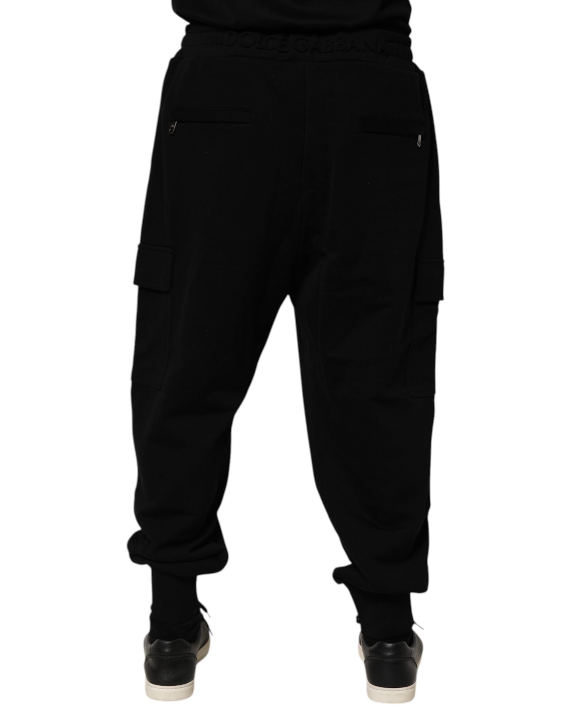 Dolce & Gabbana Black Cotton Blend Cargo Joggers Drawstring Pants | Regal Royce