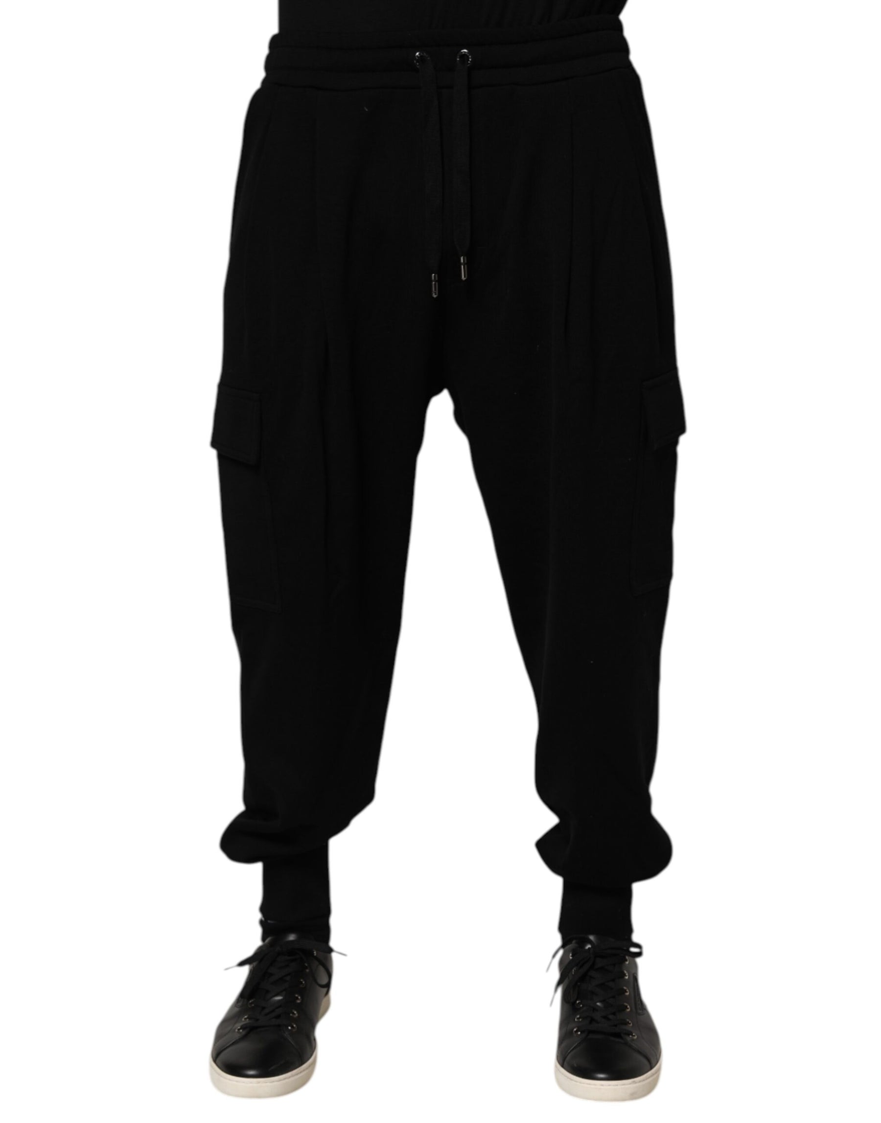 Dolce & Gabbana Black Cotton Blend Cargo Joggers Drawstring Pants | Regal Royce