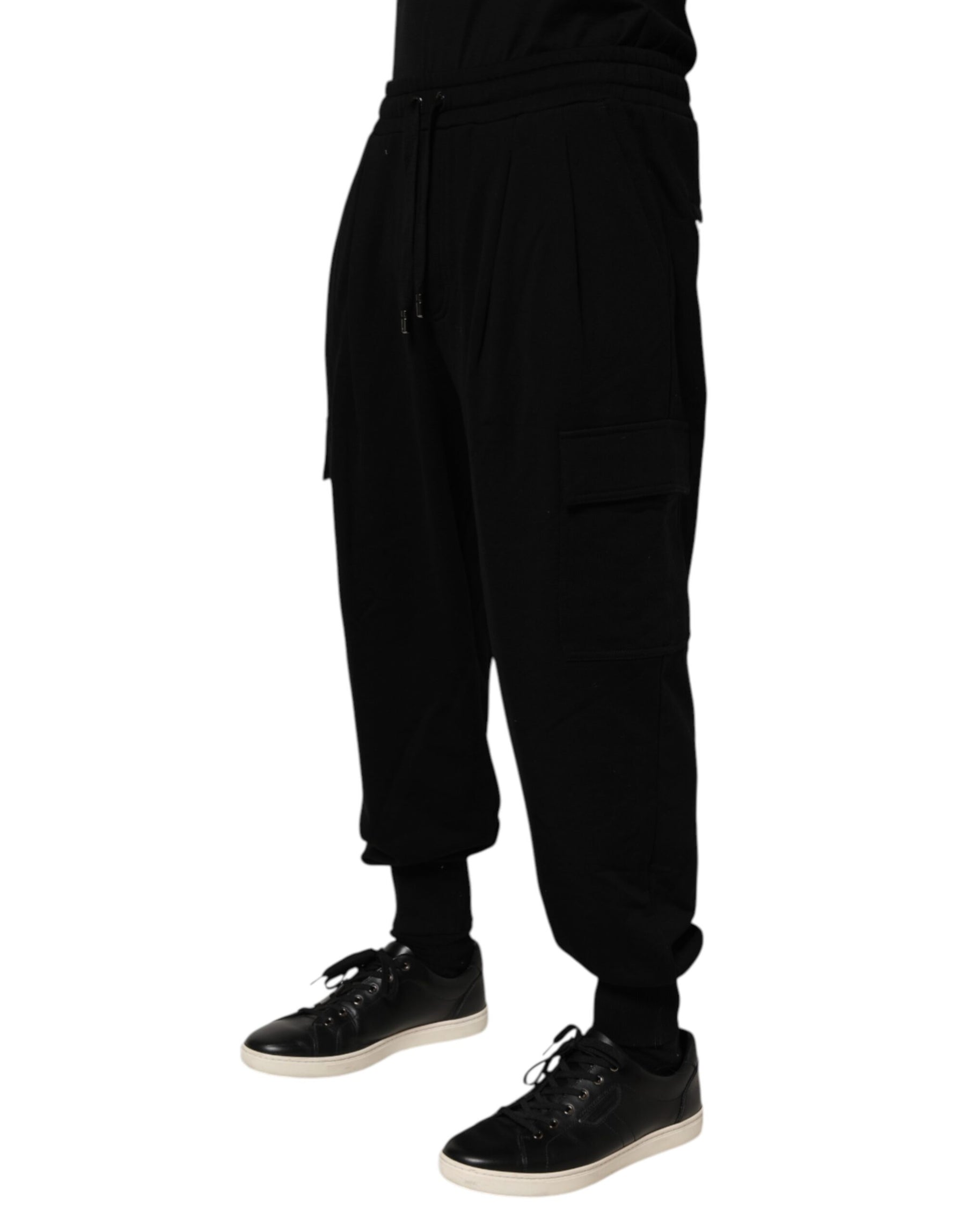Dolce & Gabbana Black Cotton Blend Cargo Joggers Drawstring Pants | Regal Royce
