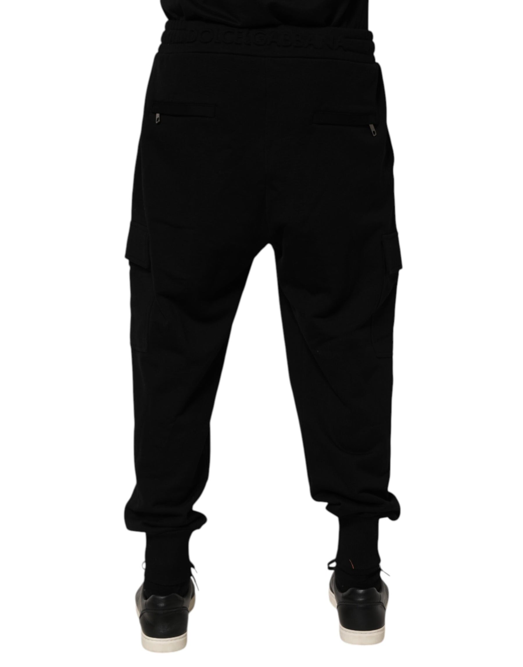 Dolce & Gabbana Black Cotton Blend Cargo Joggers Drawstring Pants | Regal Royce