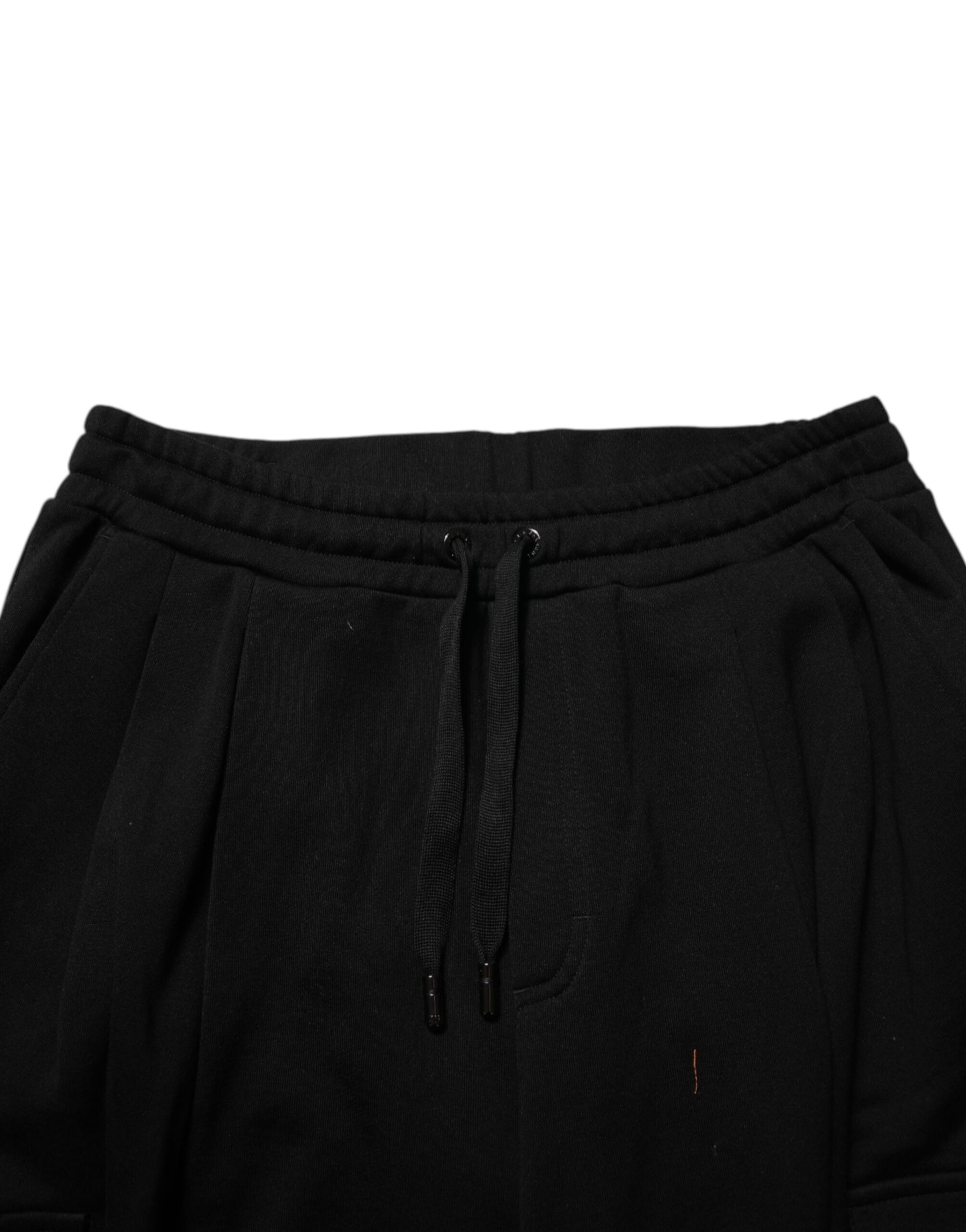 Dolce & Gabbana Black Cotton Blend Cargo Joggers Drawstring Pants | Regal Royce