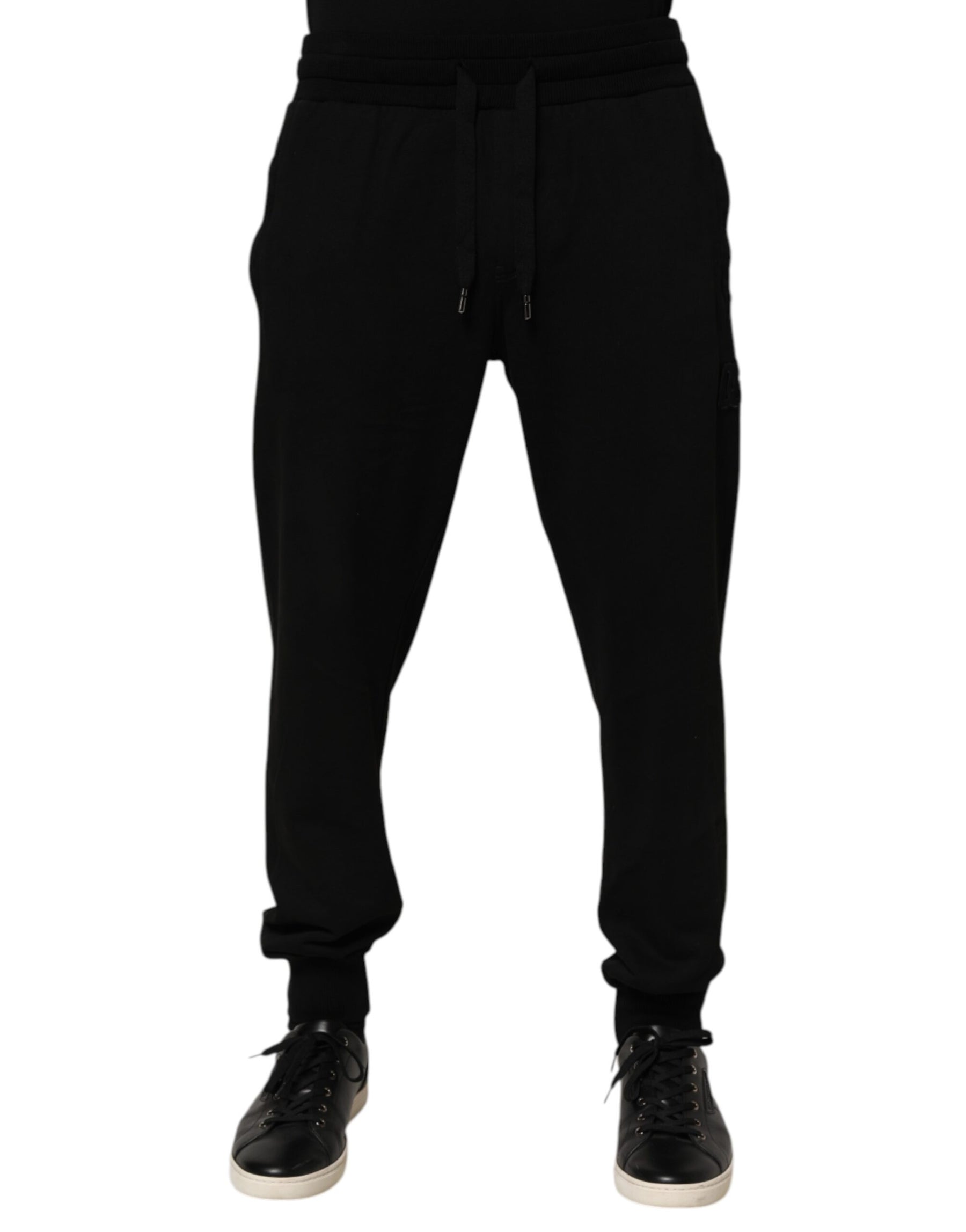 Dolce & Gabbana Black Cotton DG Logo Men Jogger Pants | Regal Royce