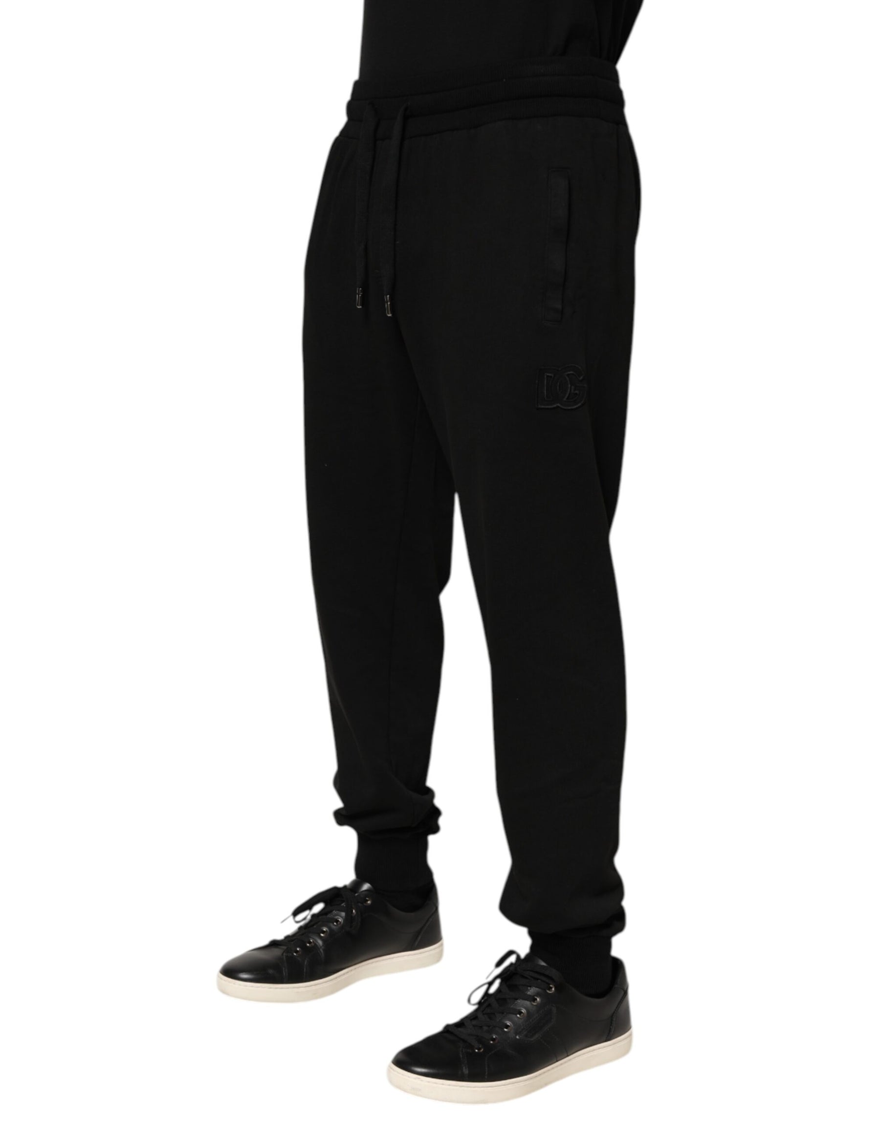 Dolce & Gabbana Black Cotton DG Logo Men Jogger Pants | Regal Royce