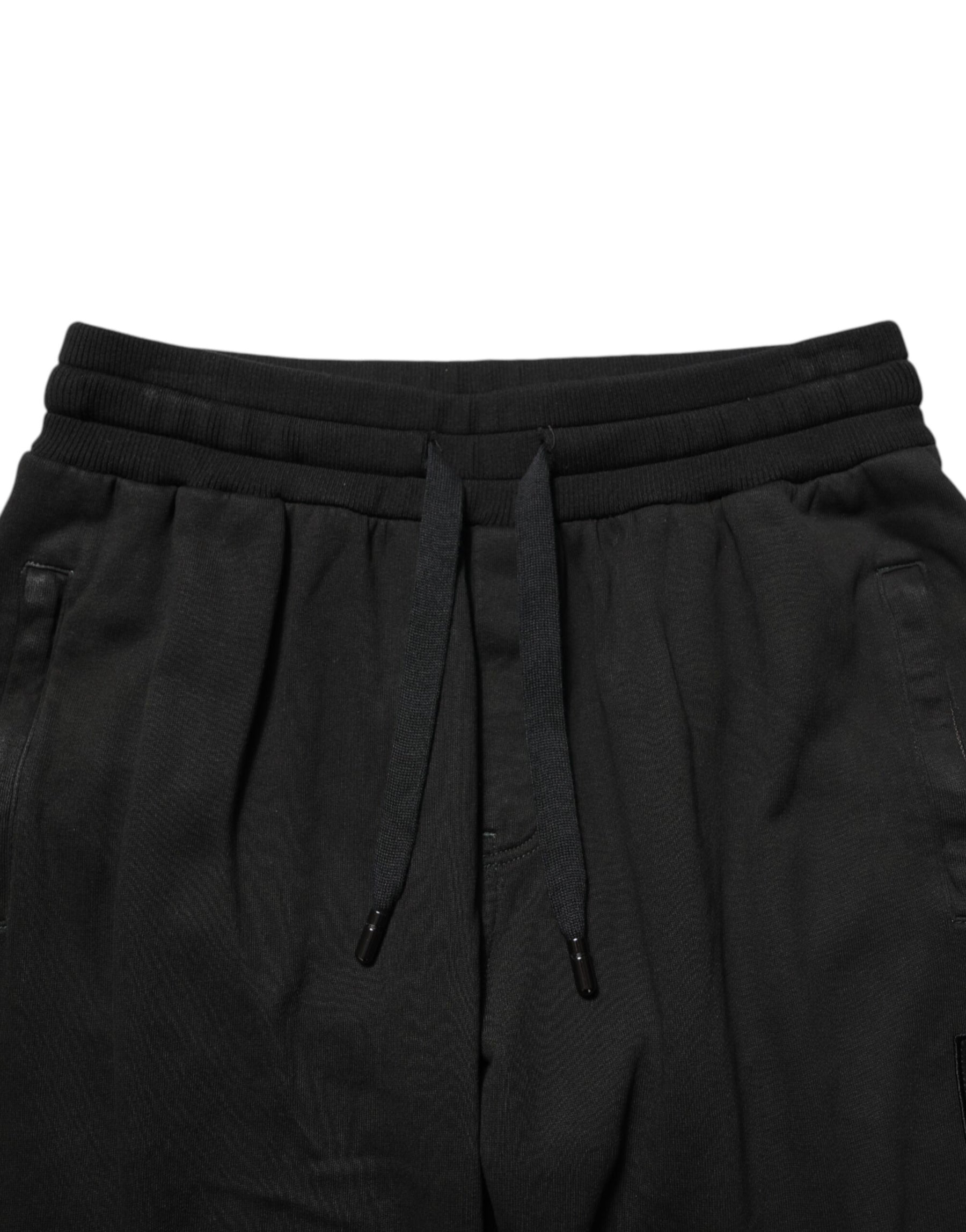 Dolce & Gabbana Black Cotton DG Logo Men Jogger Pants | Regal Royce