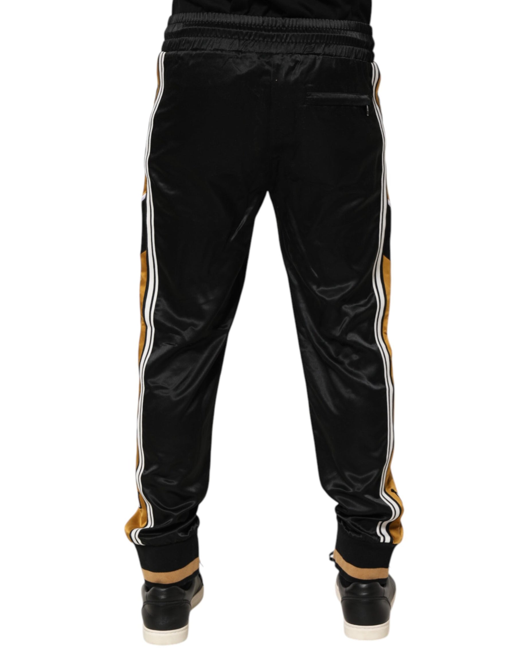 Dolce & Gabbana Black Gold Satin Crown Side Stripe Jogger Pants | Regal Royce