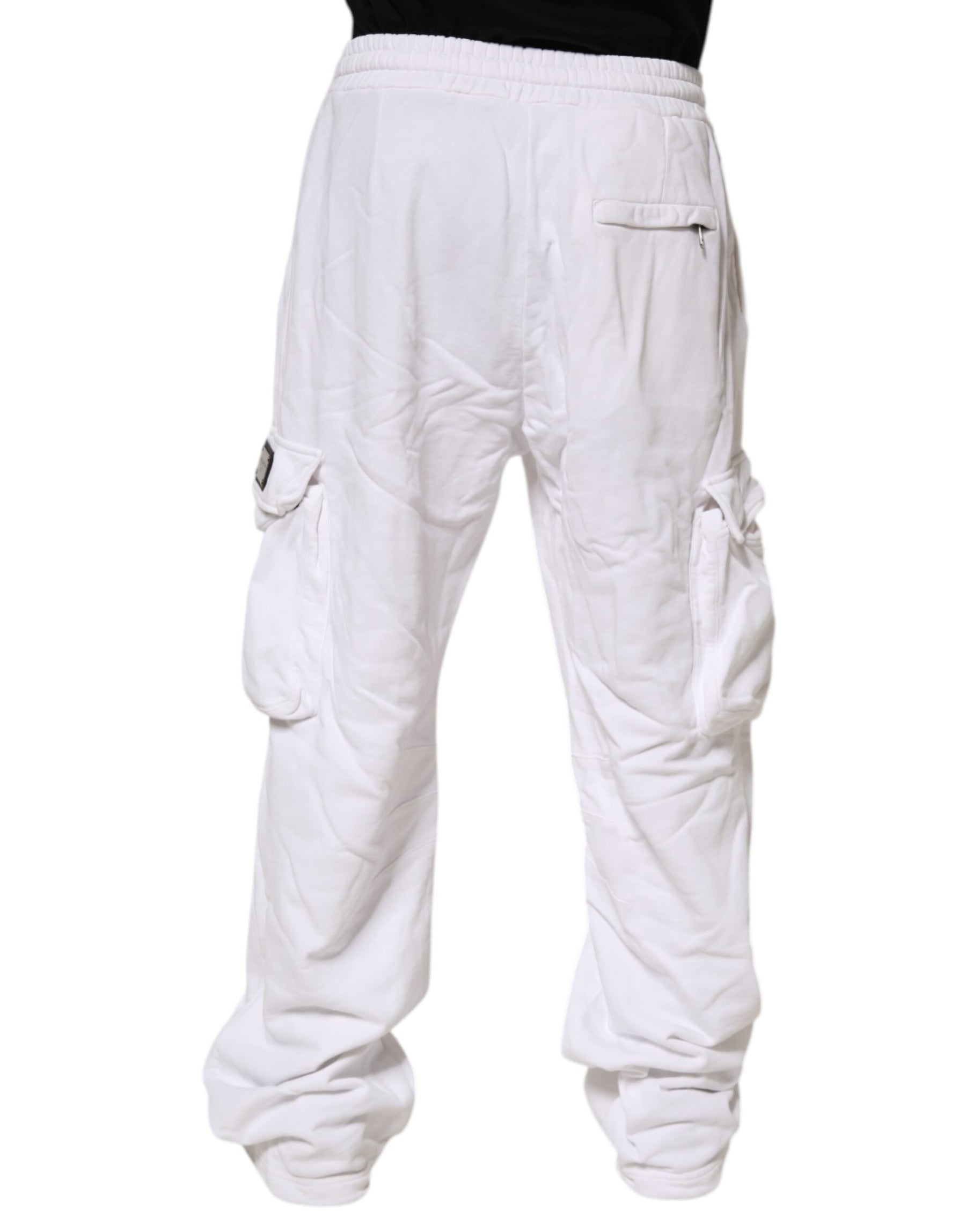 Dolce & Gabbana White Cotton Cargo Trousers Logo Patch Pants | Regal Royce