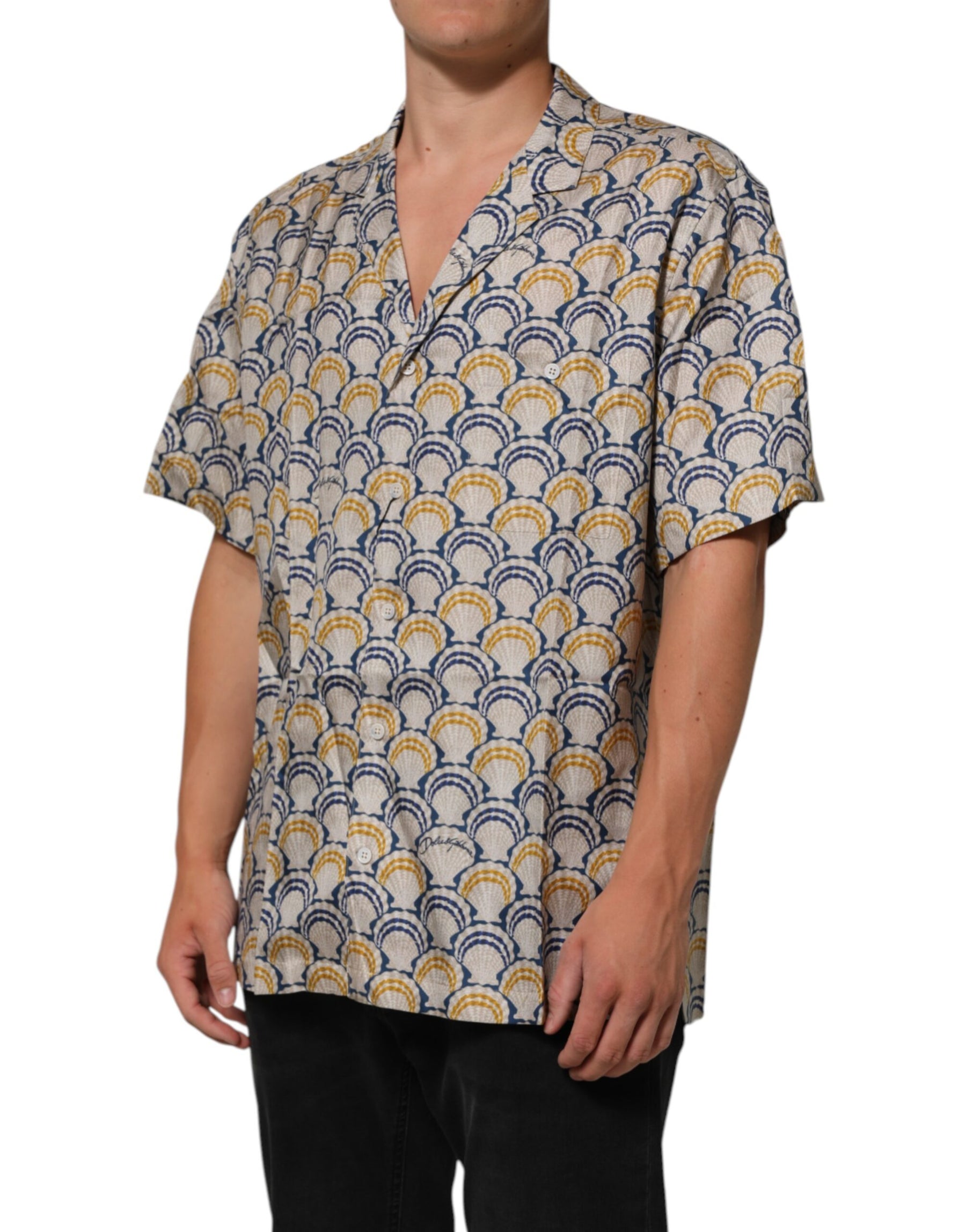 Dolce & Gabbana Cream Cotton Silk Hawaii Scallop Shell Print Shirt | Regal Royce