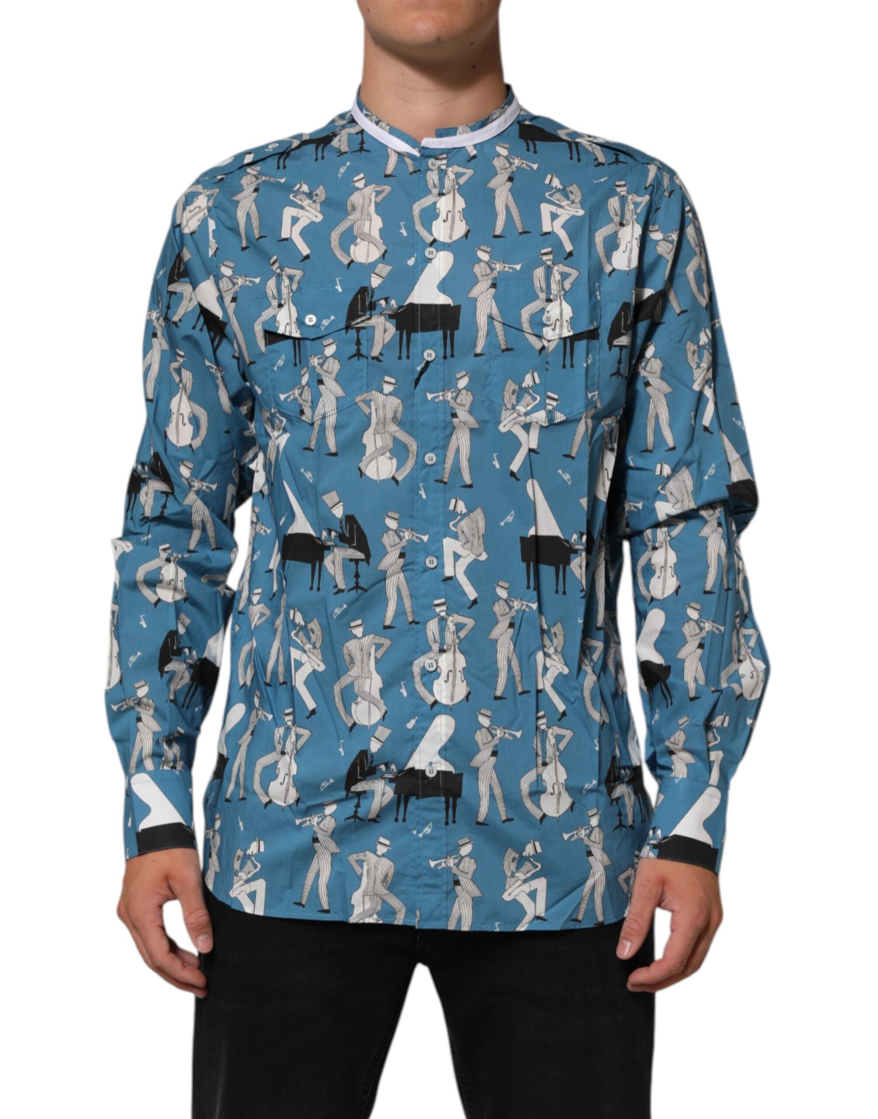 Dolce & Gabbana Blue Jazz Printed Cotton Button Front Shirt | Regal Royce