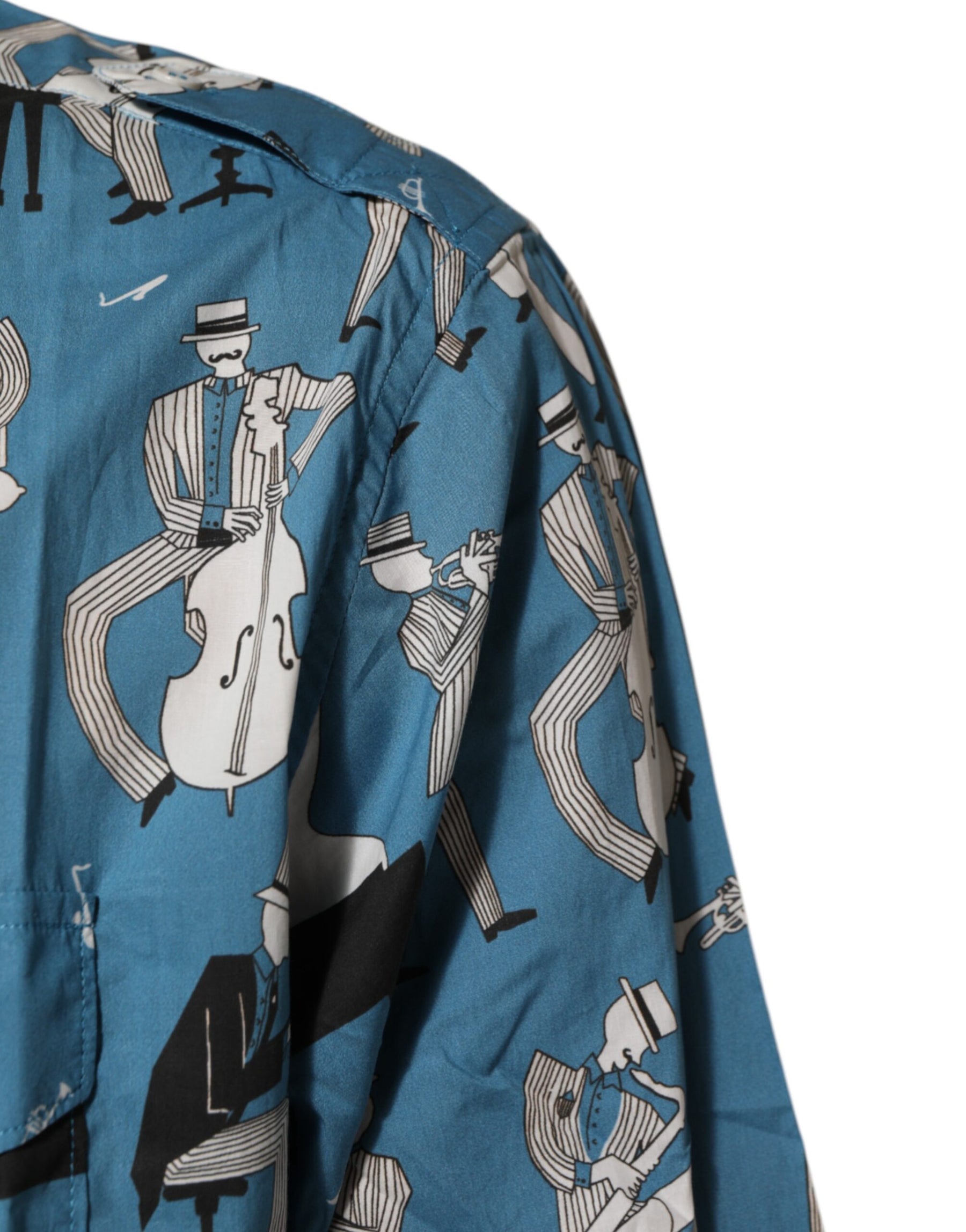 Dolce & Gabbana Blue Jazz Printed Cotton Button Front Shirt | Regal Royce