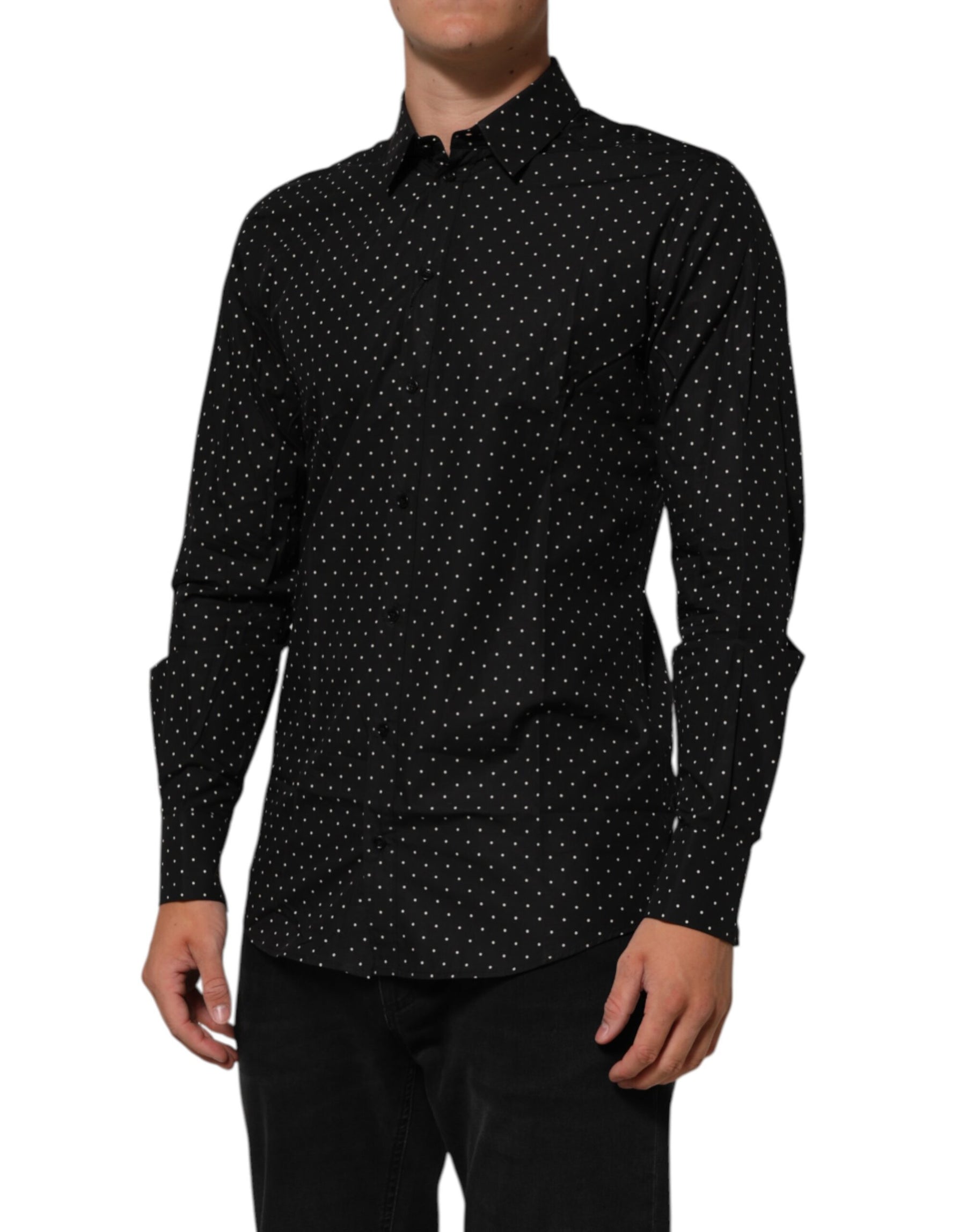 Dolce & Gabbana Black Polka Dot Cotton GOLD Men Formal Dress Shirt | Regal Royce