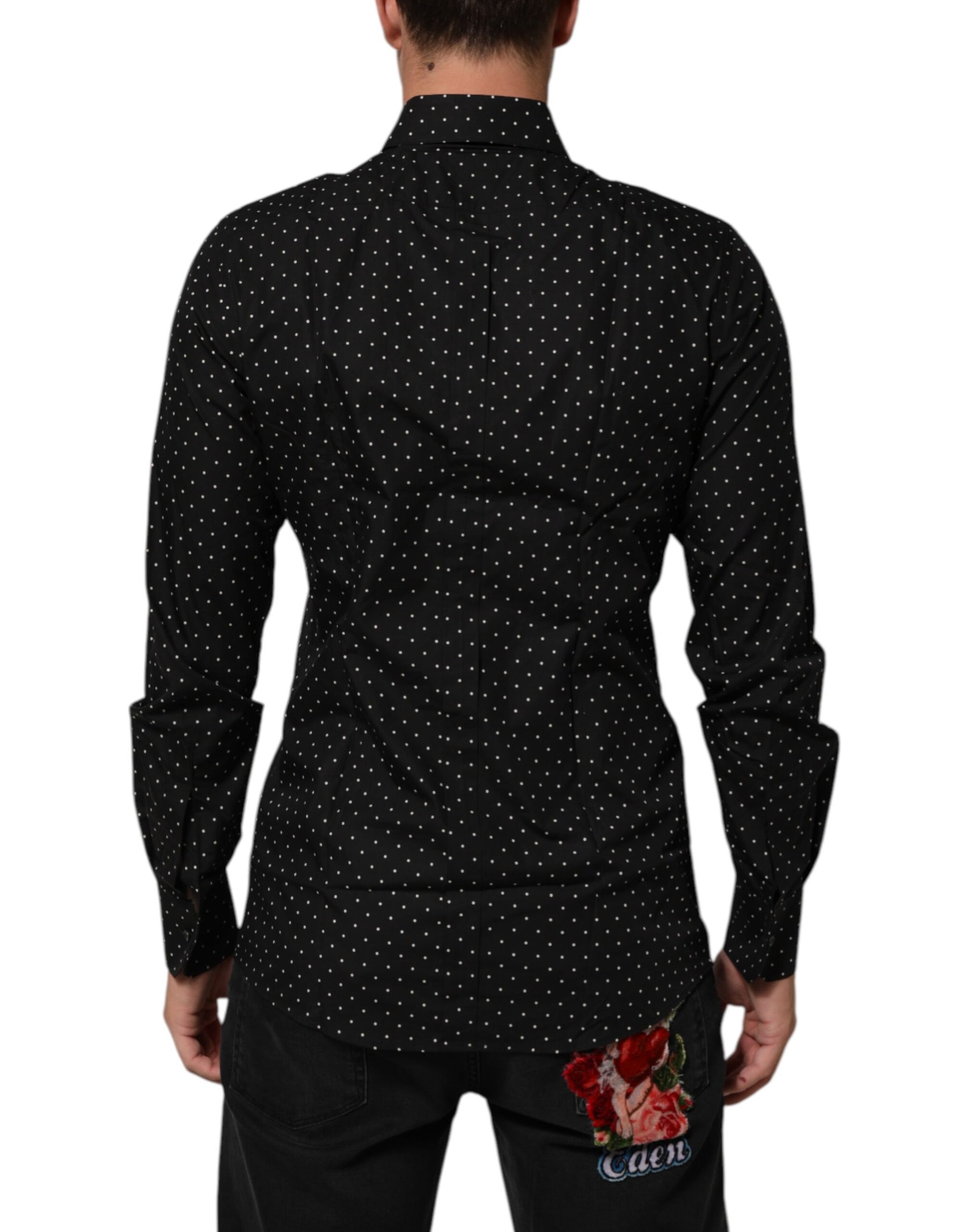 Dolce & Gabbana Black Polka Dot Cotton GOLD Men Formal Dress Shirt | Regal Royce